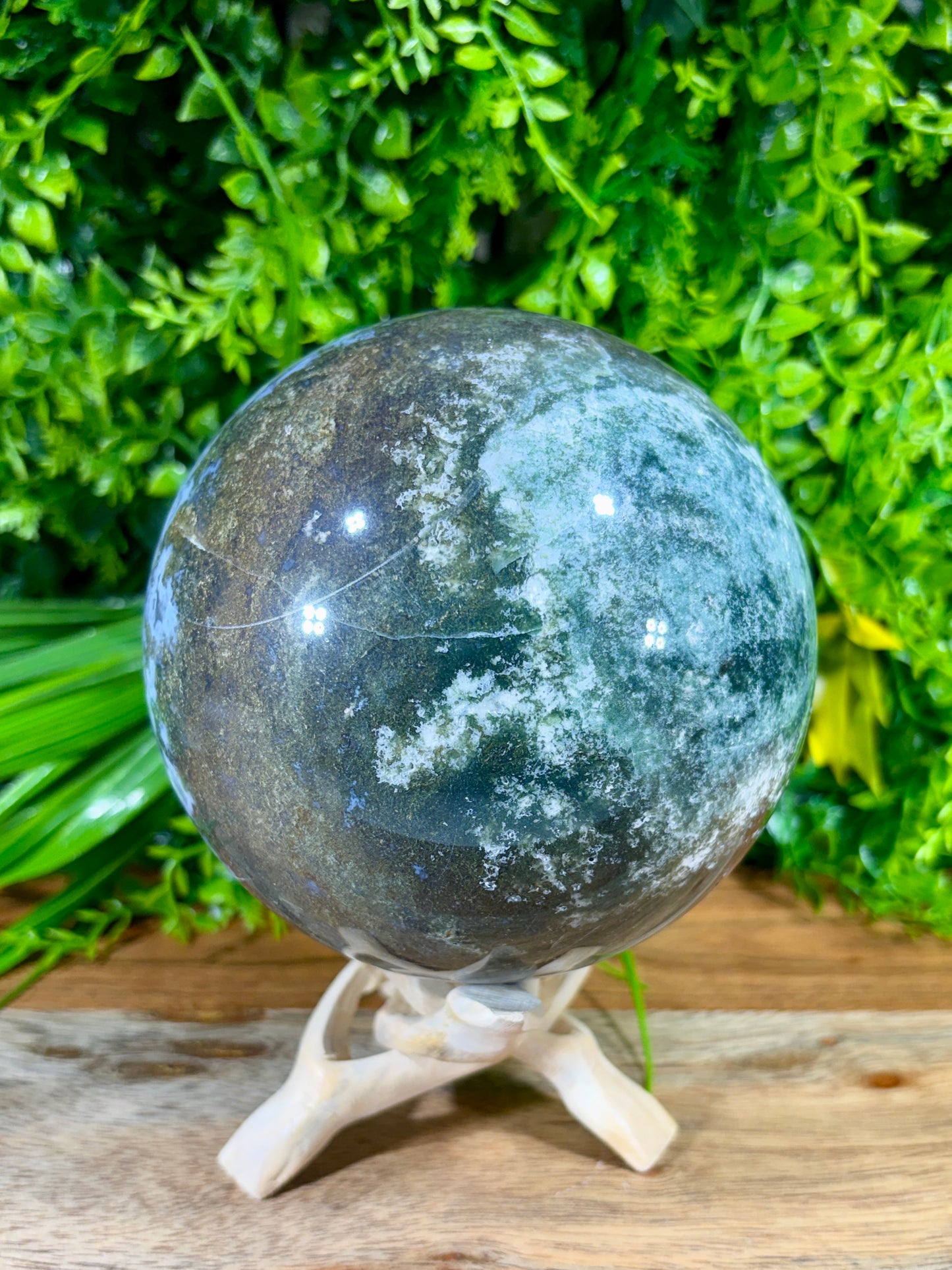 Large Moss Agate Sphere 107mm - 4.28 lbs. - Growth • Abundance • Grounding