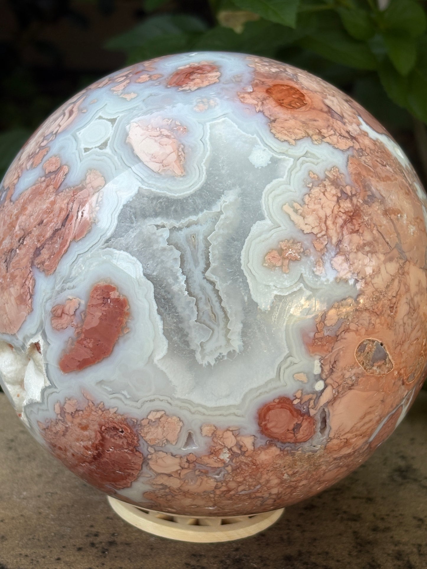 Pink Petal Agate Sphere with Druzy Caverns | 8.38 lb - Nurturing • Grounding • Emotional Balance