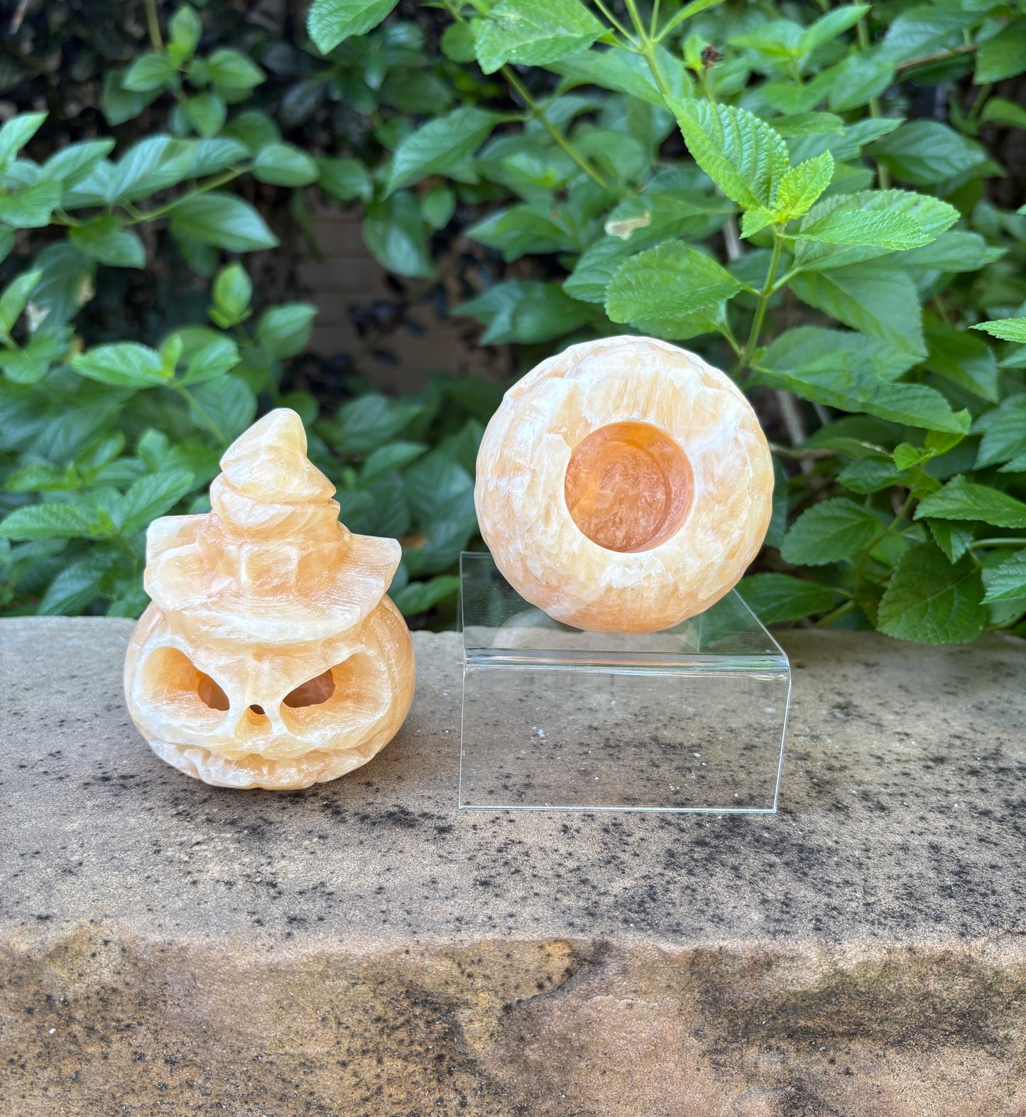 Carved Orange Calcite Jack-o- Lantern with Wizard Hat - Pumpkin Magic | Joy, Confidence & Seasonal Spark