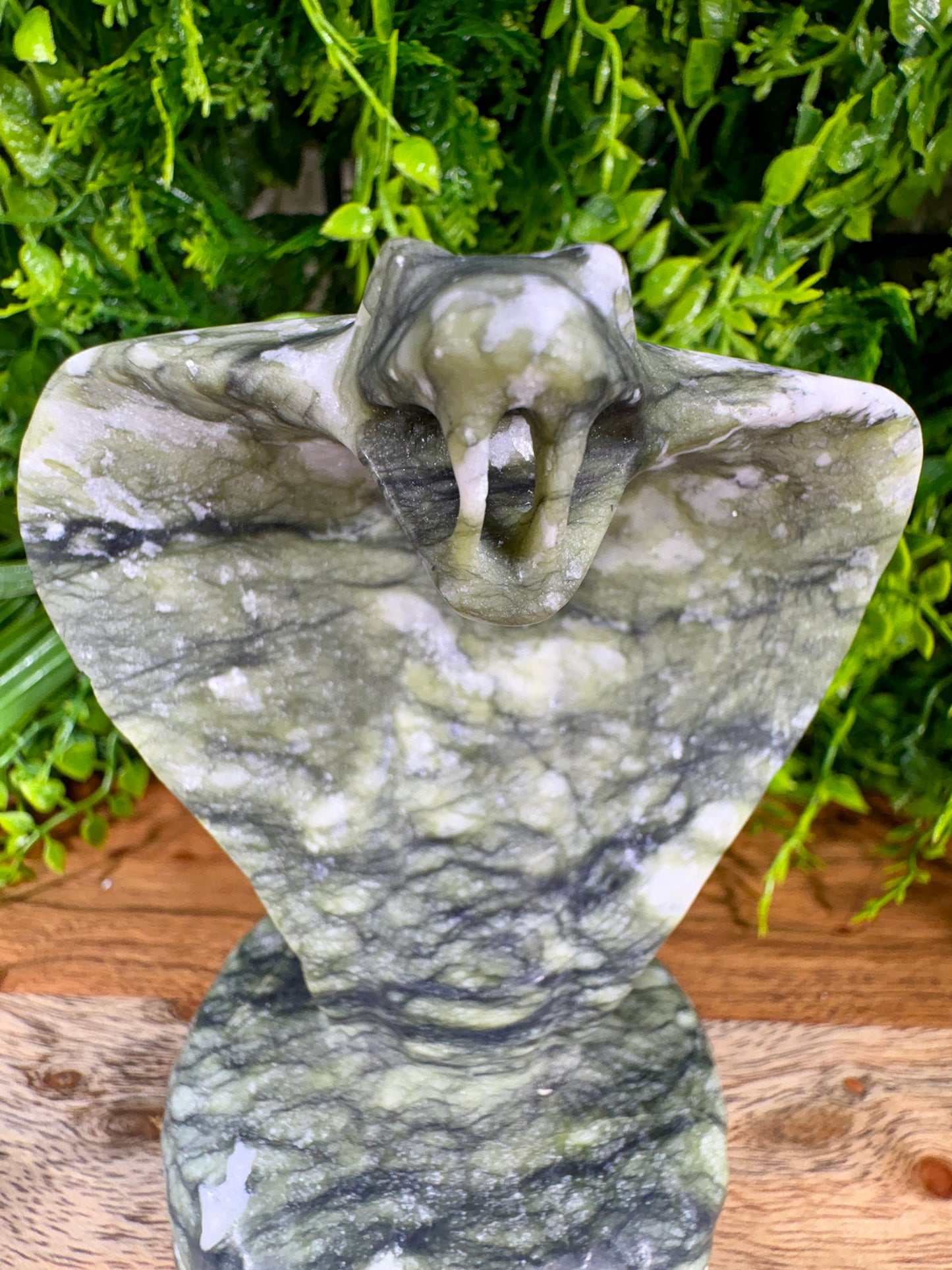 Jade Serpentine Cobra Carving - Large Green Crystal Snake Statue | Protection Décor
