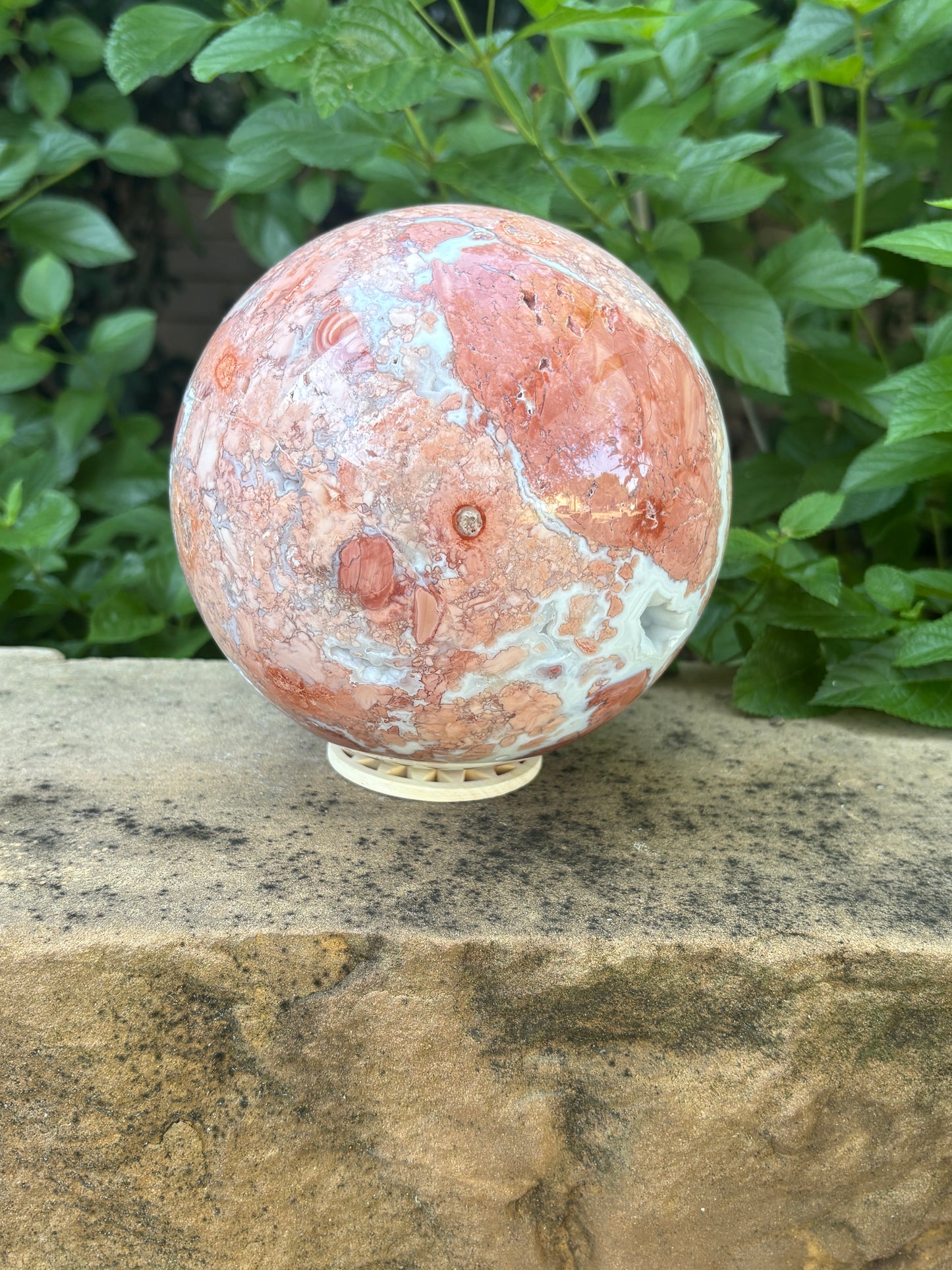 Pink Petal Agate Sphere with Druzy Caverns | 8.38 lb - Nurturing • Grounding • Emotional Balance