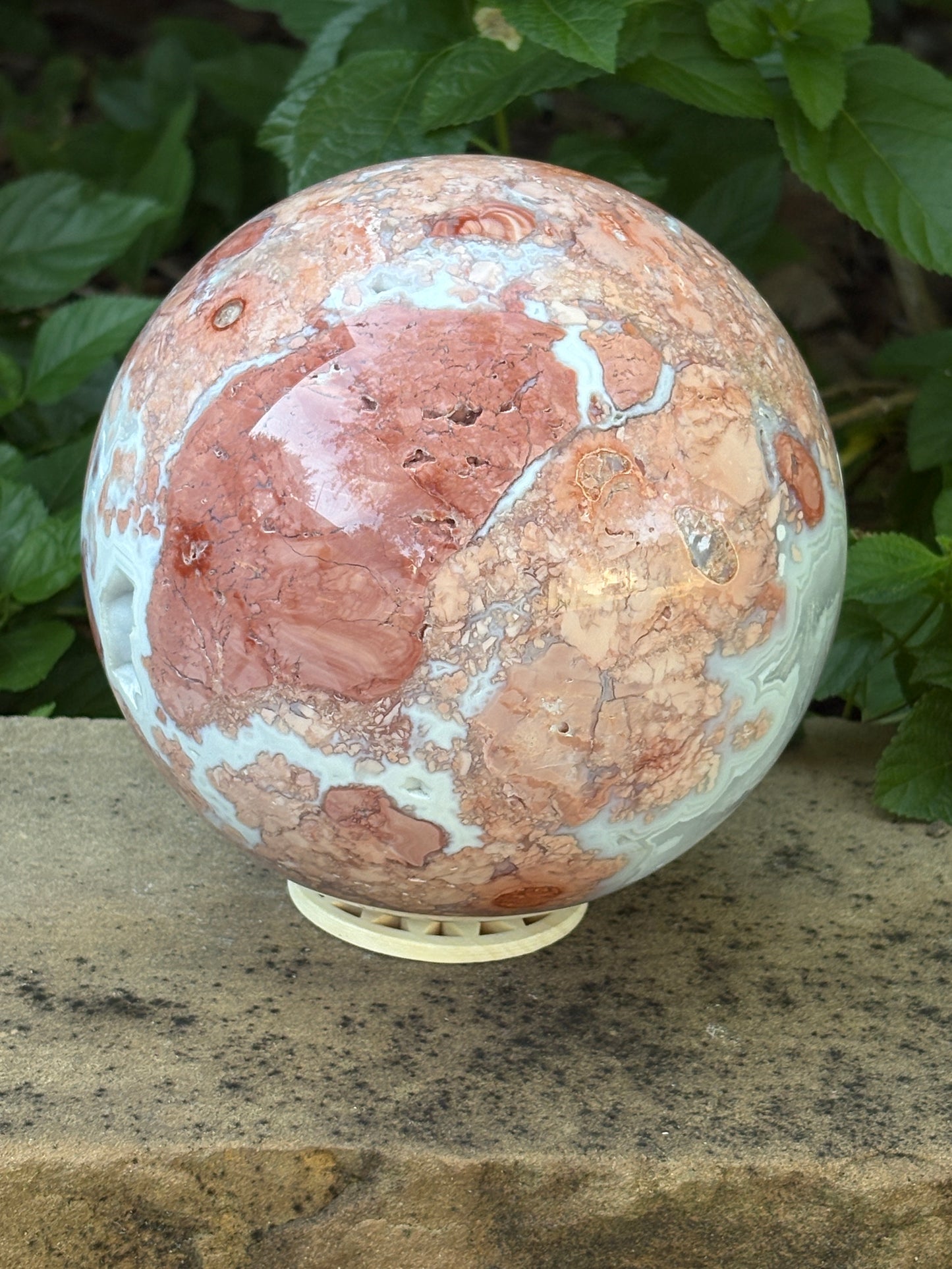 Pink Petal Agate Sphere with Druzy Caverns | 8.38 lb - Nurturing • Grounding • Emotional Balance