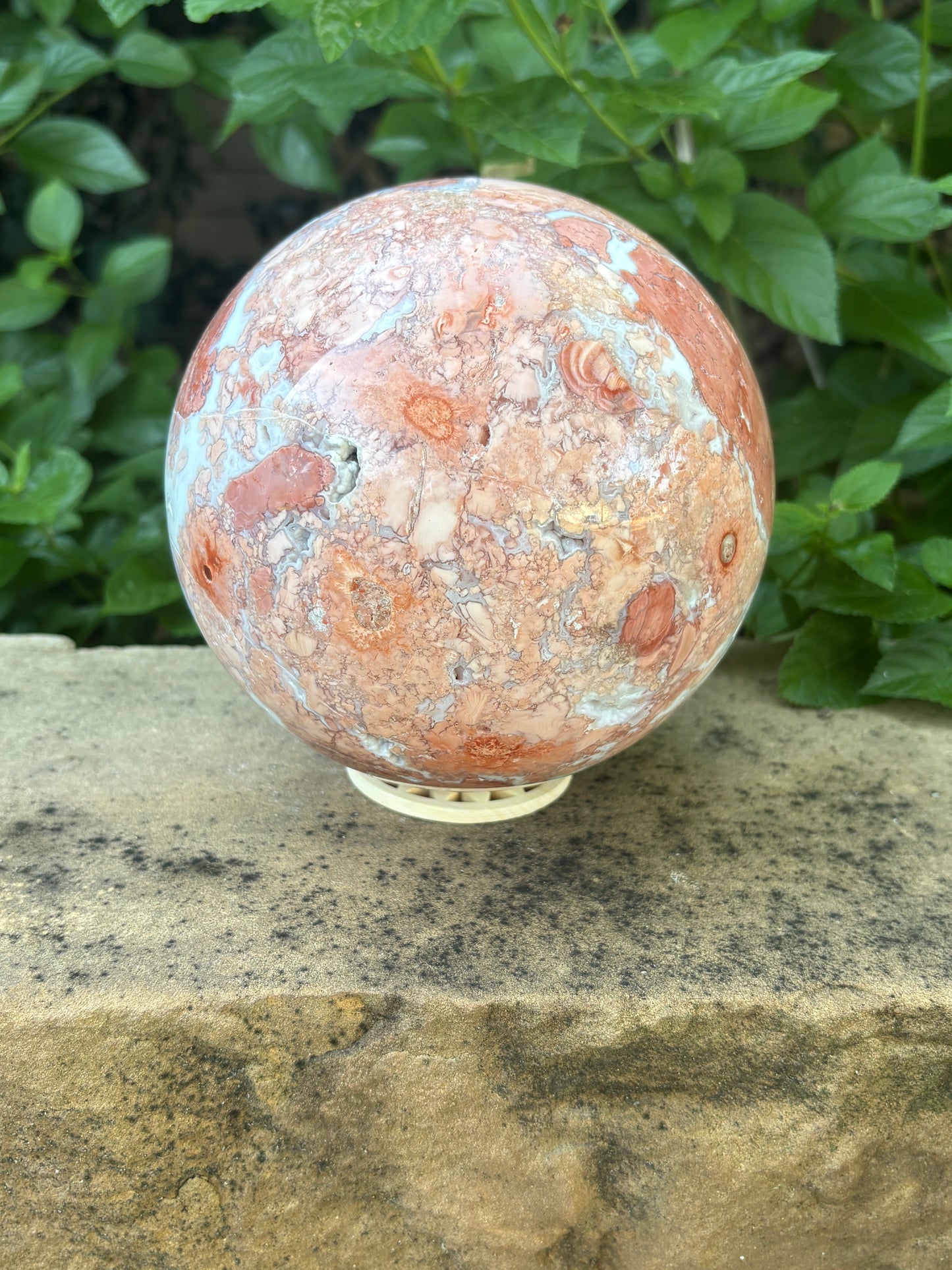 Pink Petal Agate Sphere with Druzy Caverns | 8.38 lb - Nurturing • Grounding • Emotional Balance