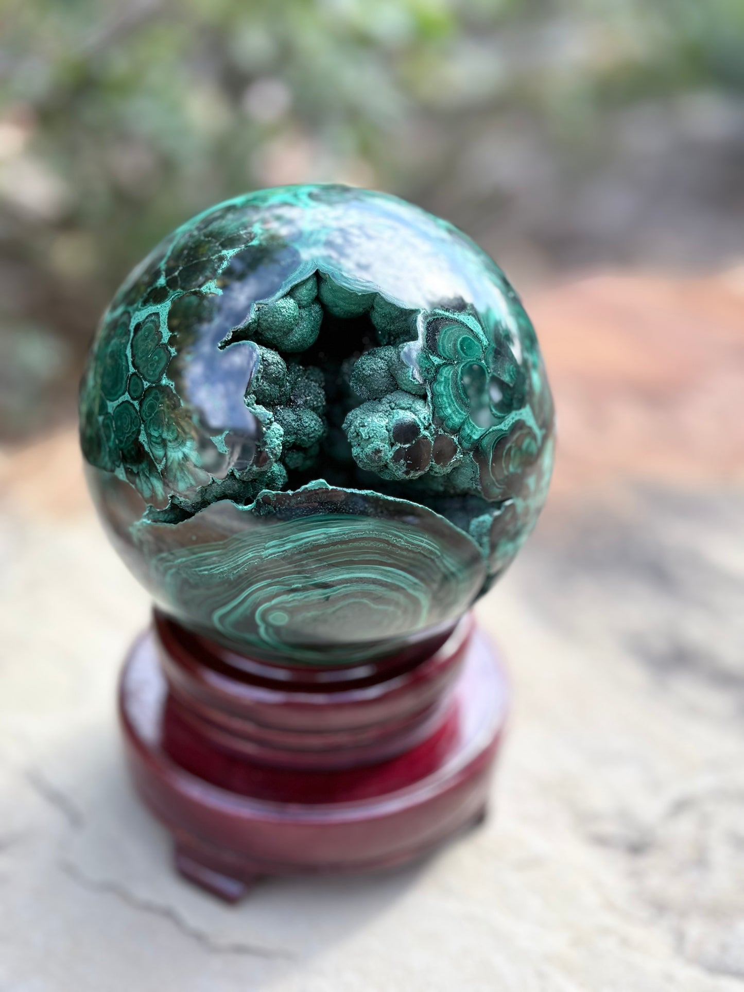 Collector-Grade Malachite Sphere with Natural Druzy Cavern & Ancient Power | Deep Protection | Earth-Born Truth