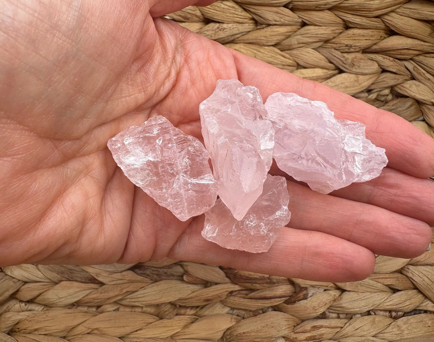 🌸 Raw Rose Quartz Mini & Standard Mesh Bag – Love, Harmony & Heart Healing | Choose Your Size