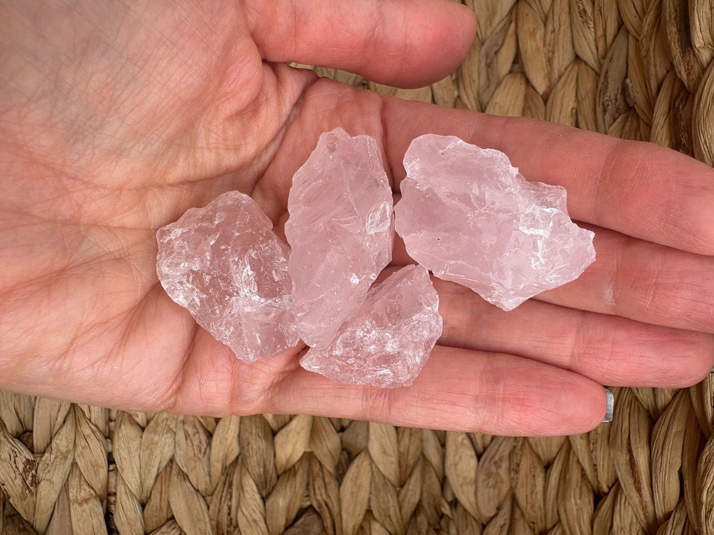 🌸 Raw Rose Quartz Mini & Standard Mesh Bag – Love, Harmony & Heart Healing | Choose Your Size