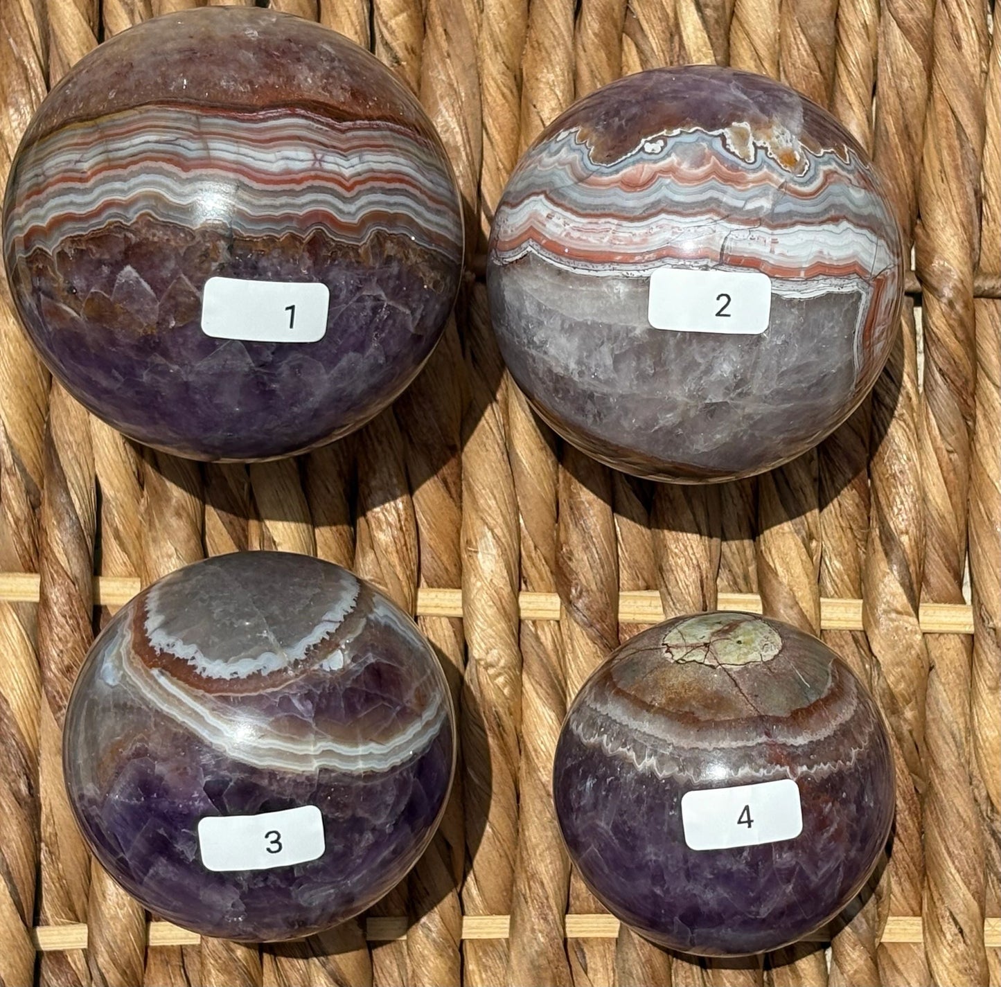 💜 Amethyst with Banded Agate Sphere – Intuition, Grounding & Cosmic Balance