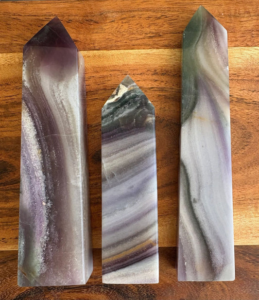 💚 White, Purple & Green Fluorite Tower – Clarity, Protection & Mental Reset | Choose Your Piece