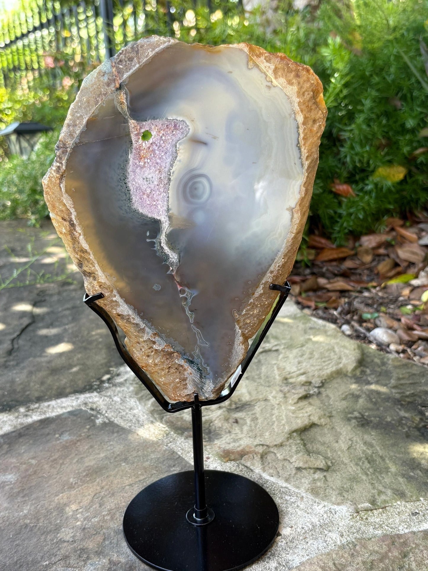 💜 Bluish Gray Agate Druzy Crystal Slice on Stand – Grounding, Clarity & Protection - You Pick
