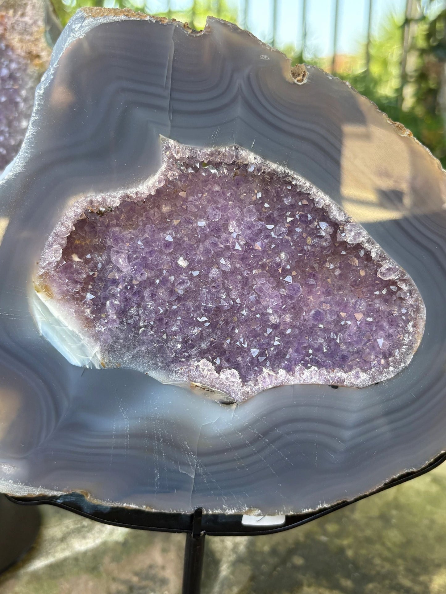 💜 Bluish Gray Agate Druzy Crystal Slice on Stand – Grounding, Clarity & Protection - You Pick