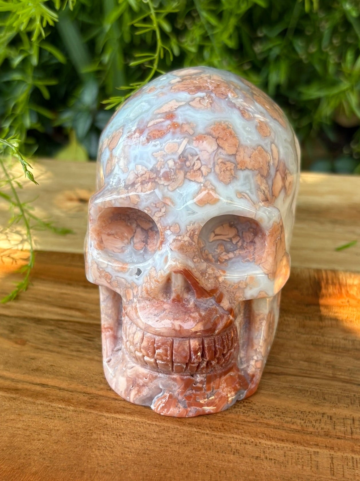 💀 Petal Agate Skull – Crown Activation • Third Eye Vision • Ancestral Spark Code: PPA1 | Approx. 4.1" x 2.6" x 3.2" | Weight: 1.62 lbs.