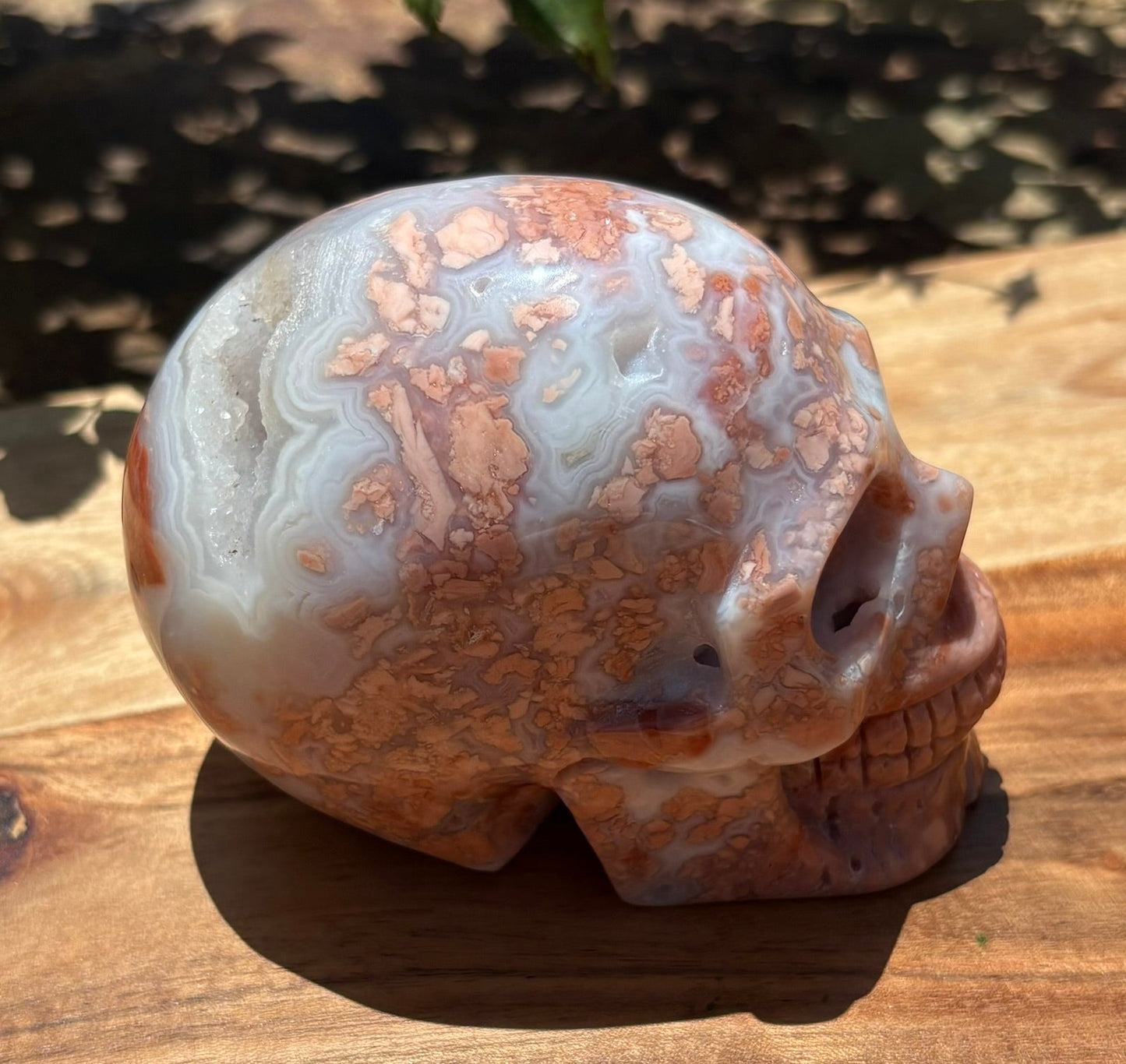 💀 Petal Agate Skull – Crown Activation • Third Eye Vision • Ancestral Spark Code: PPA1 | Approx. 4.1" x 2.6" x 3.2" | Weight: 1.62 lbs.