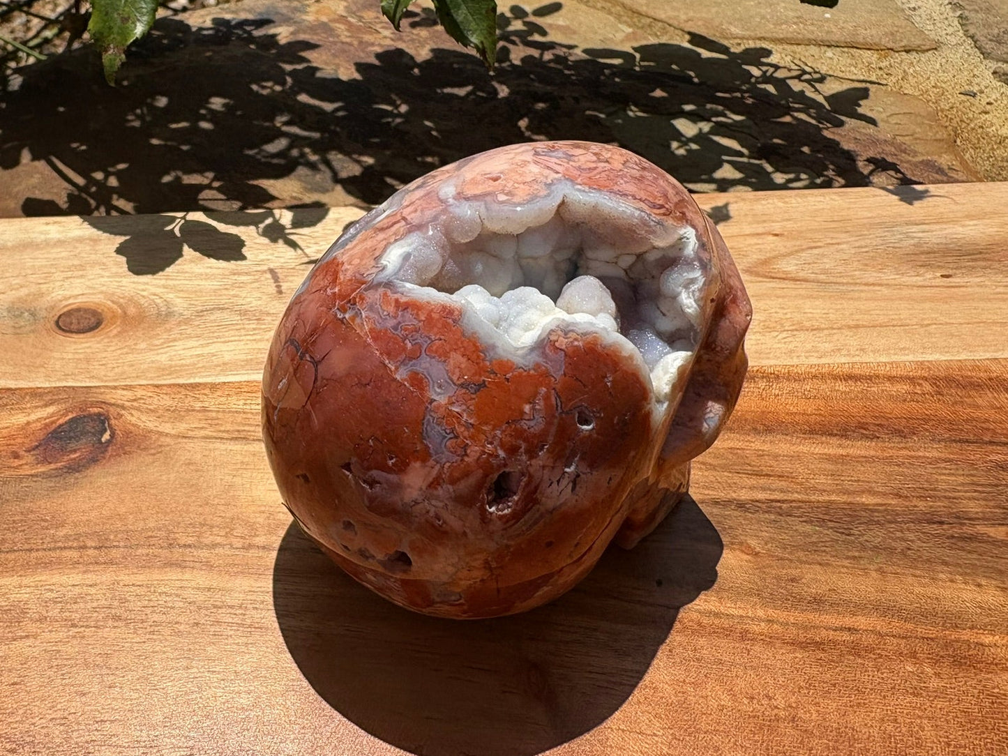 💀 Pink Petal Agate Skull with Druzy Crown – Grounded Joy, Ancient Wisdom & Spiraled Sparkle 1.58 lbs | 4" x 2.5" x 3.1" | Code: PA2