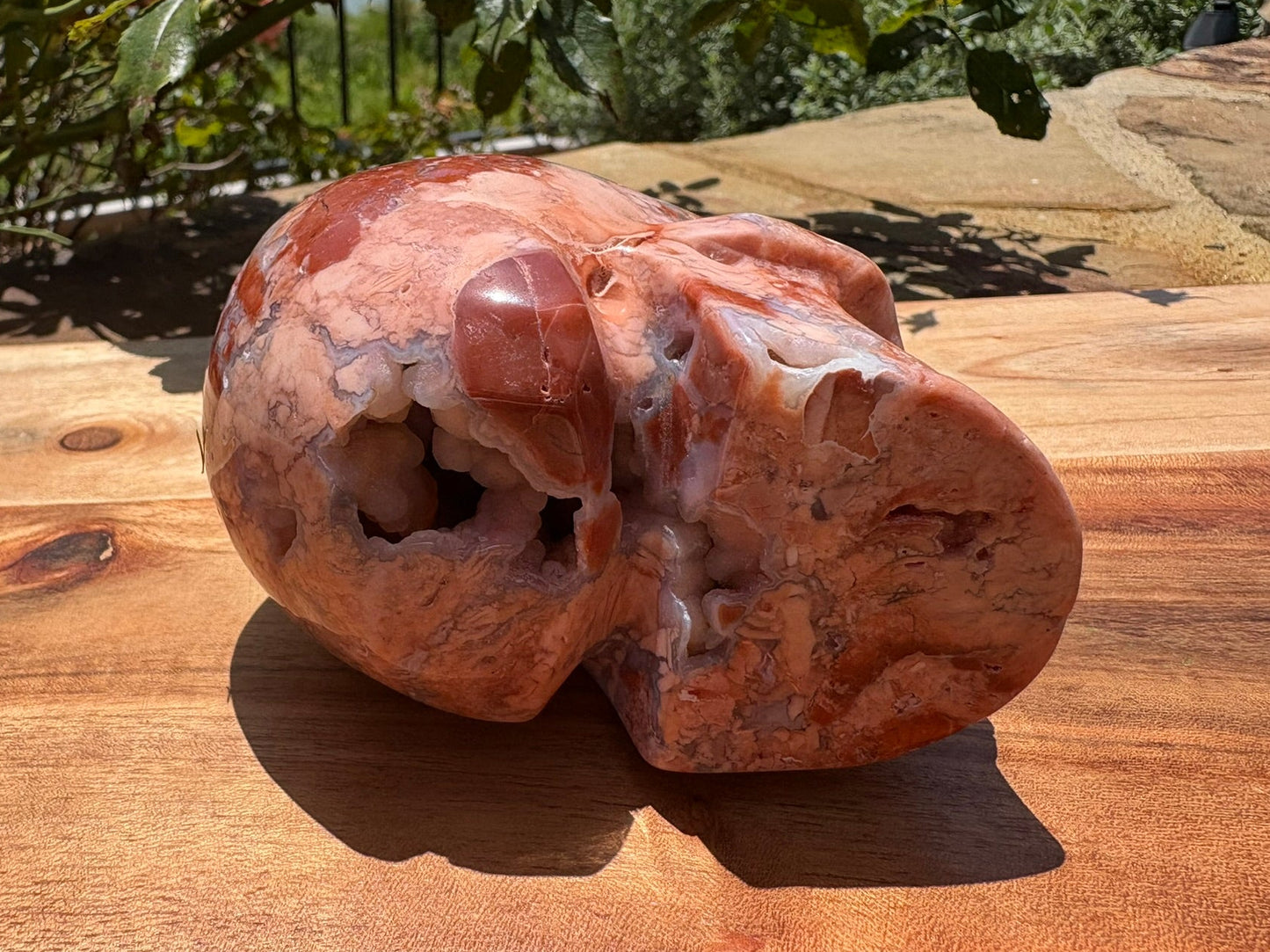 💀 Pink Petal Agate Skull with Druzy Crown – Grounded Joy, Ancient Wisdom & Spiraled Sparkle 1.58 lbs | 4" x 2.5" x 3.1" | Code: PA2