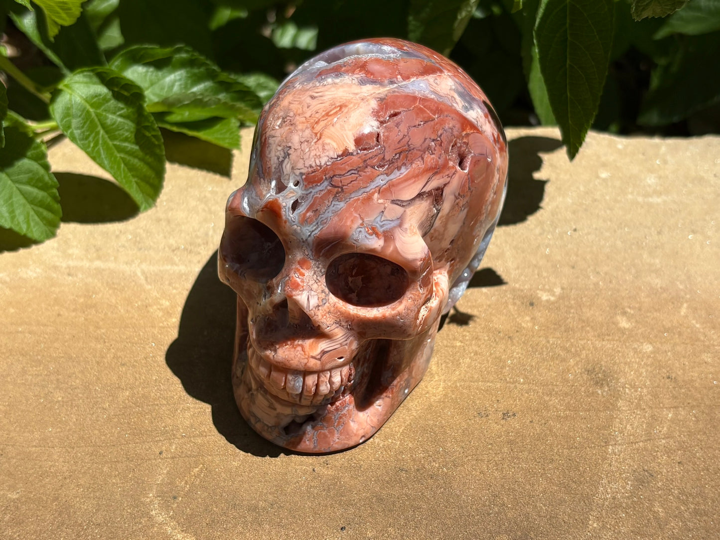 💀 Pink Petal Agate Skull with Druzy Crown – Grounded Joy, Ancient Wisdom & Spiraled Sparkle 1.65 lbs. | 4" x 2.5" x 3" |