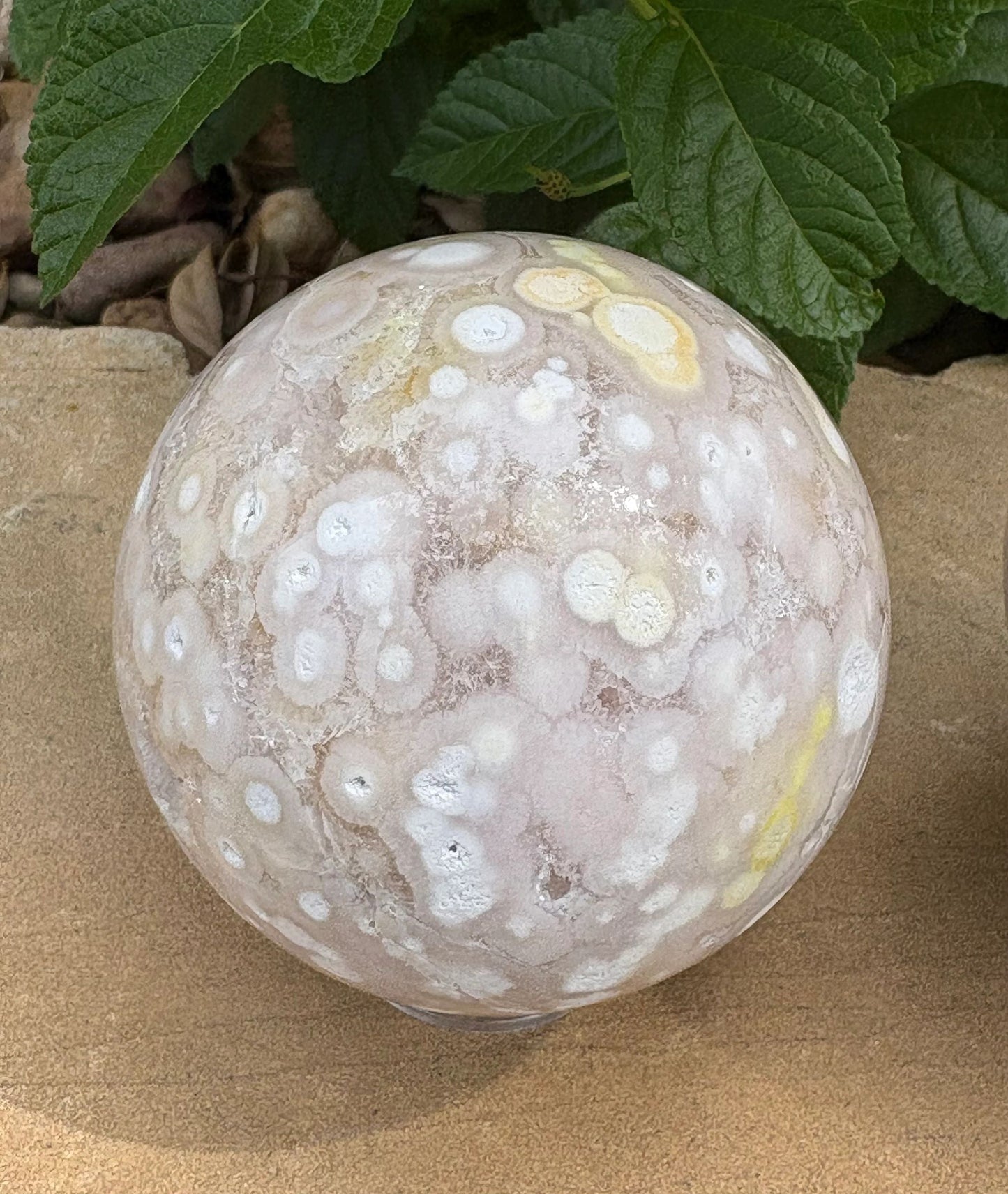 “Crack-a-Licious” Flower Agate Sphere Perfectly Imperfect | Character, Cosmic Quirks & Sparkly Surprises