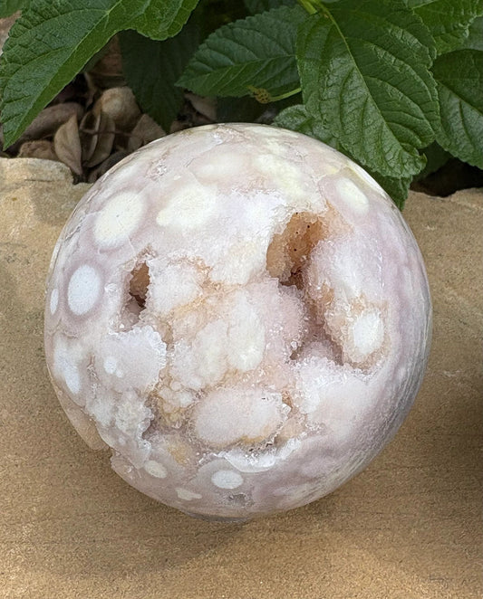 “Crack-a-Licious” Flower Agate Sphere Perfectly Imperfect | Character, Cosmic Quirks & Sparkly Surprises