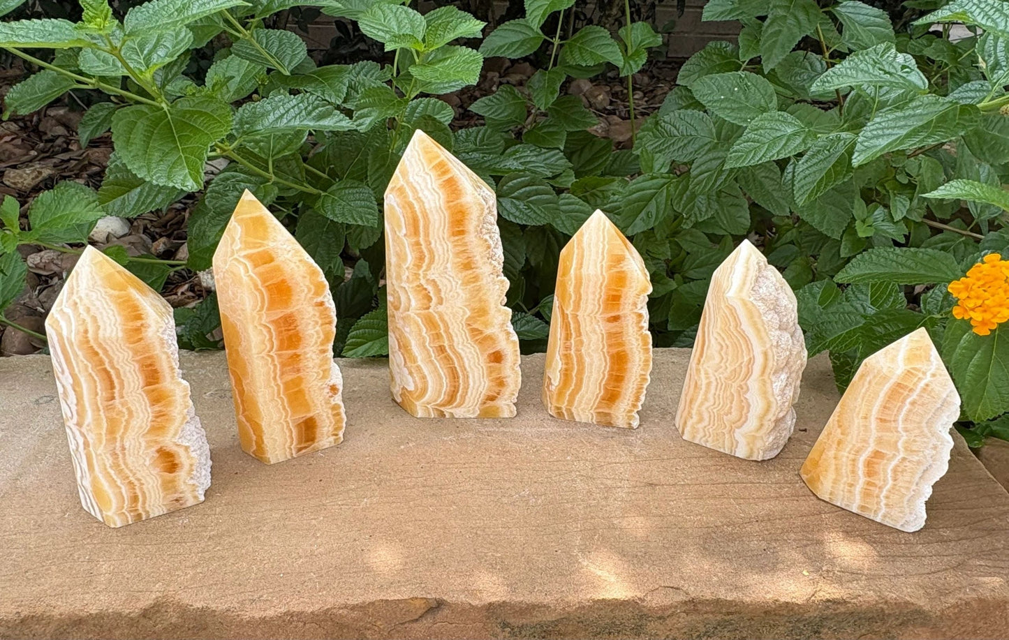 🍯 Yellow Calcite 5-Sided Raw Edge Tower – Confidence, Joy & Energy | Polished Point with Raw Edge
