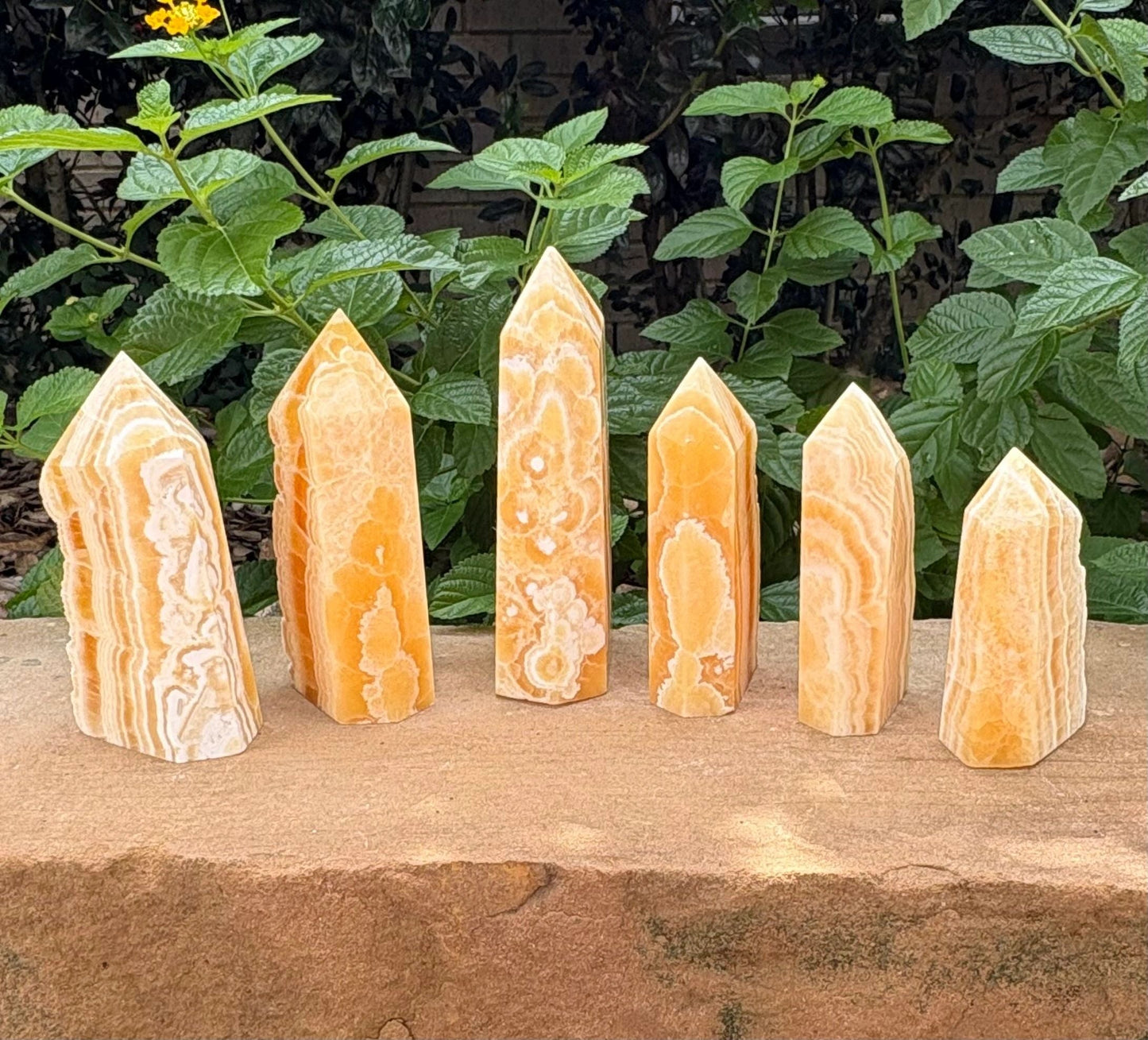 🍯 Yellow Calcite 5-Sided Raw Edge Tower – Confidence, Joy & Energy | Polished Point with Raw Edge