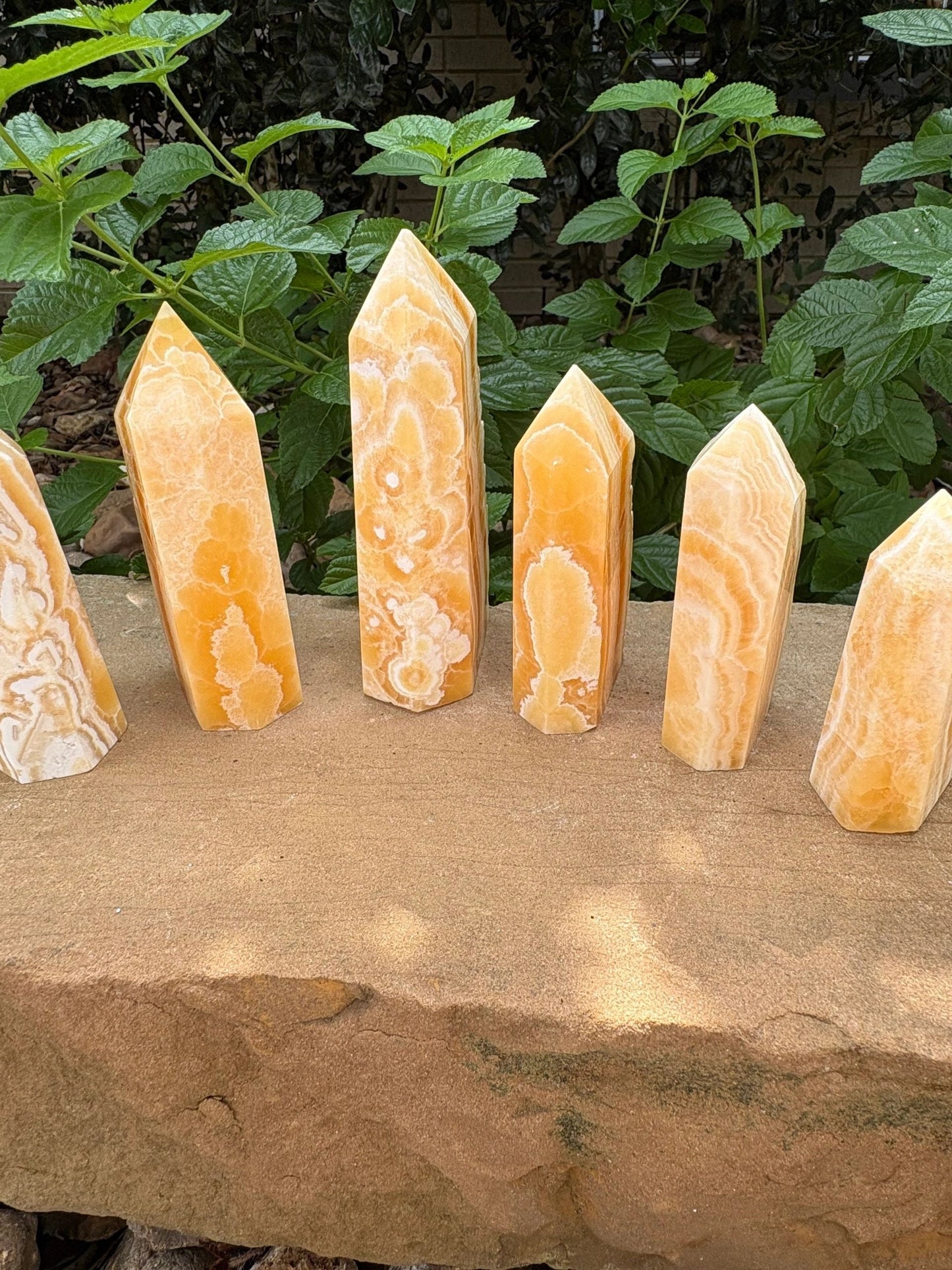 🍯 Yellow Calcite 5-Sided Raw Edge Tower – Confidence, Joy & Energy | Polished Point with Raw Edge