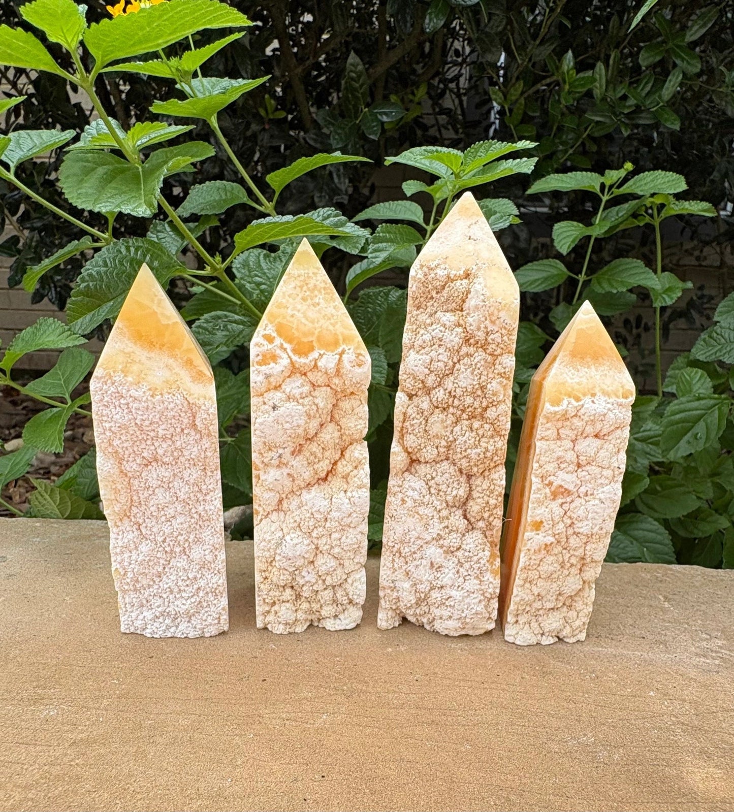 🍯 Yellow Calcite 5-Sided Raw Edge Tower – Confidence, Joy & Energy | Polished Point with Raw Edge