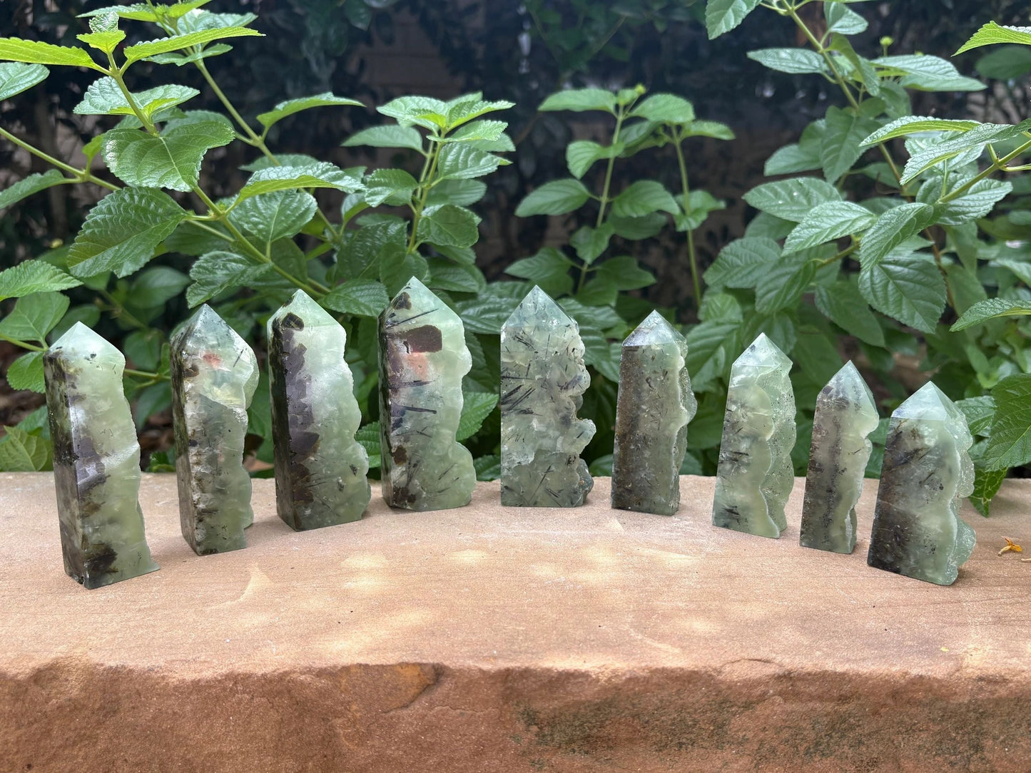 Prehnite Crystal Tower with Raw Edge & Polished Point –Prehnite Raw-Edge Crystal Tower – Heart Calm, Intuition, Dream Clarity