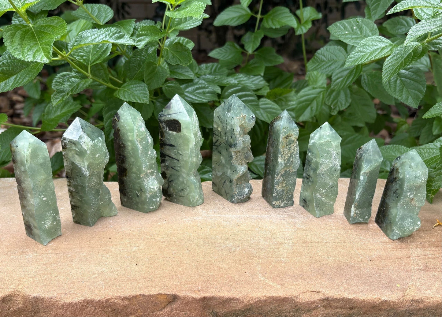 Prehnite Crystal Tower with Raw Edge & Polished Point –Prehnite Raw-Edge Crystal Tower – Heart Calm, Intuition, Dream Clarity