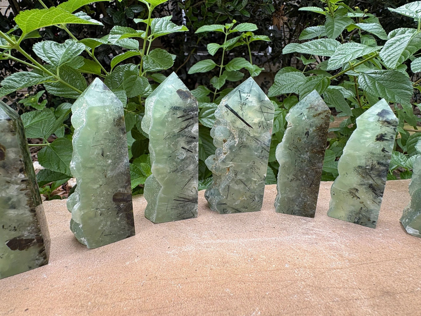Prehnite Crystal Tower with Raw Edge & Polished Point –Prehnite Raw-Edge Crystal Tower – Heart Calm, Intuition, Dream Clarity