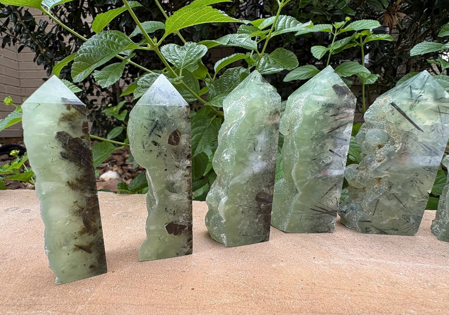 Prehnite Crystal Tower with Raw Edge & Polished Point –Prehnite Raw-Edge Crystal Tower – Heart Calm, Intuition, Dream Clarity
