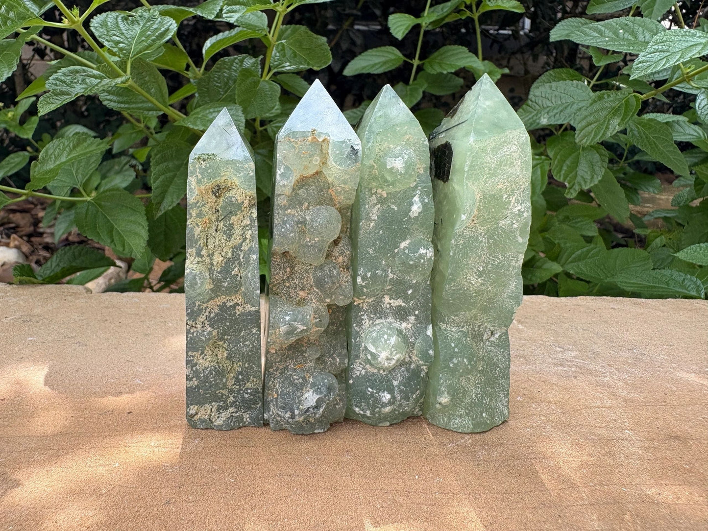 Prehnite Crystal Tower with Raw Edge & Polished Point –Prehnite Raw-Edge Crystal Tower – Heart Calm, Intuition, Dream Clarity