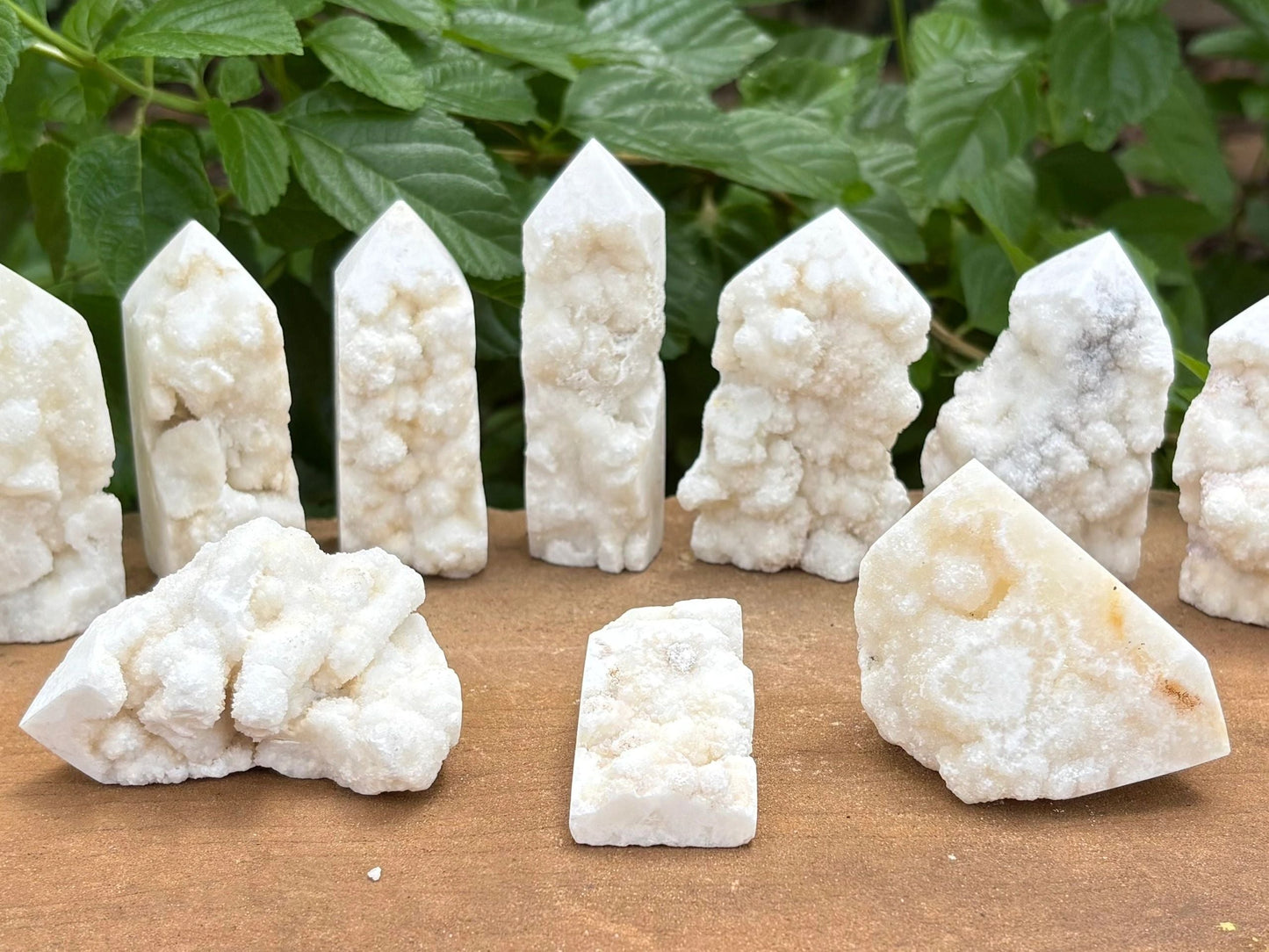 White Agate Raw Edge Crystal Tower – Polished Point with Raw Open Face Clarity | Protection | Grounding
