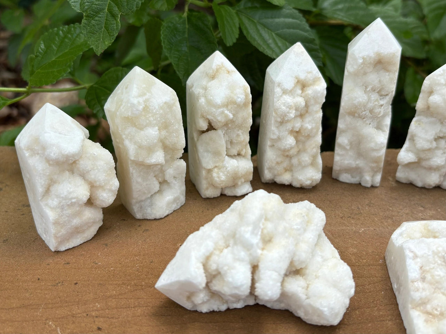White Agate Raw Edge Crystal Tower – Polished Point with Raw Open Face Clarity | Protection | Grounding