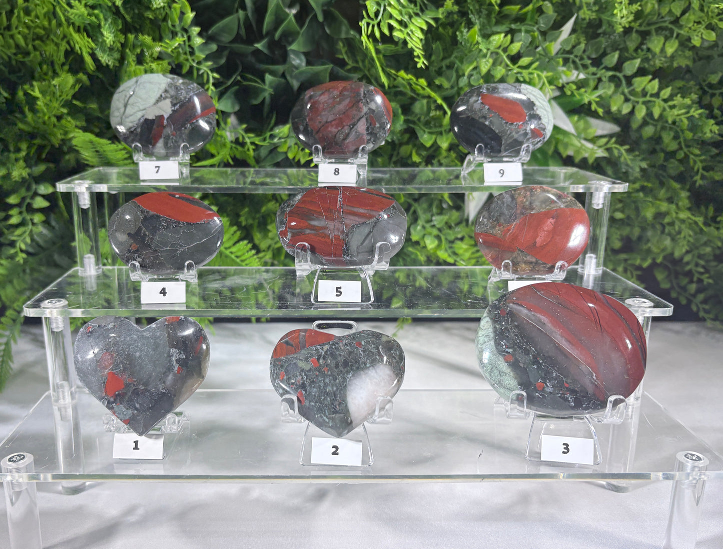 African Bloodstone Palm Stones & Hearts - Courage • Vitality • Grounded Strength