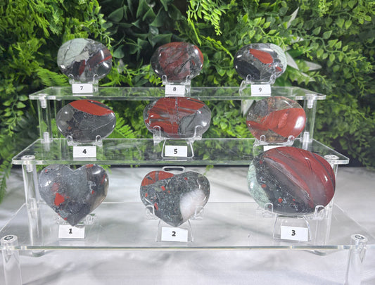 African Bloodstone Palm Stones & Hearts - Courage • Vitality • Grounded Strength