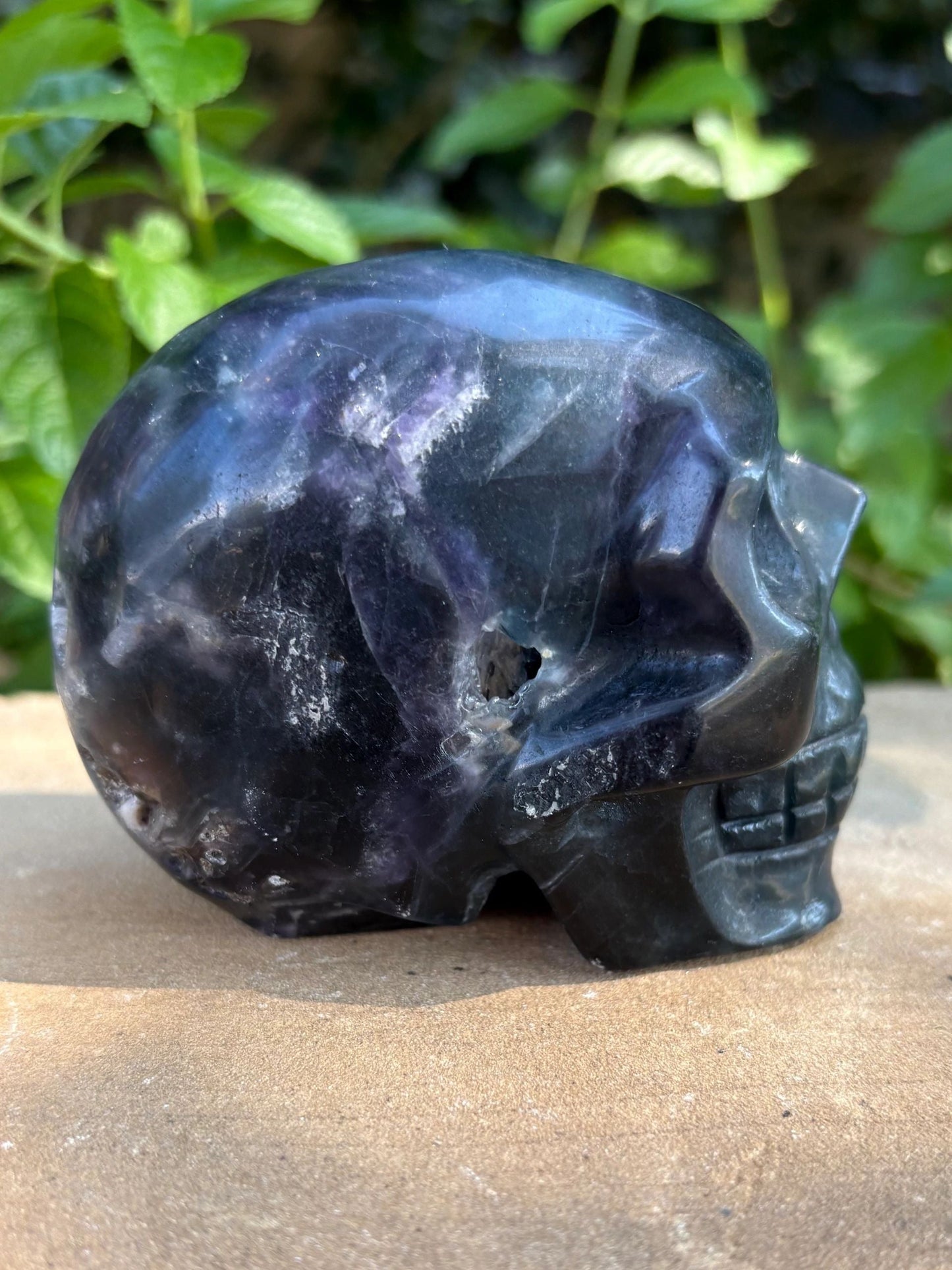 Rainbow Fluorite Fluorescent UV Carved Crystal Skull – Focus, Intuition, Aura Cleanse