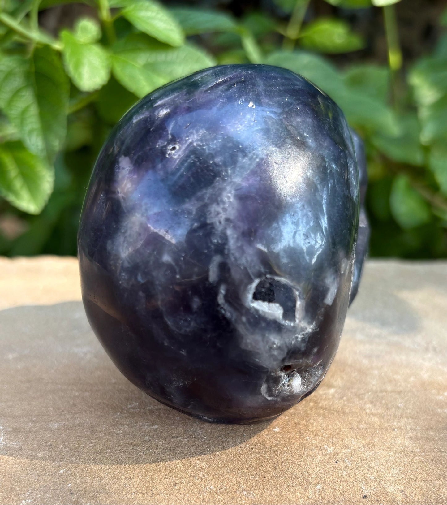 Rainbow Fluorite Fluorescent UV Carved Crystal Skull – Focus, Intuition, Aura Cleanse