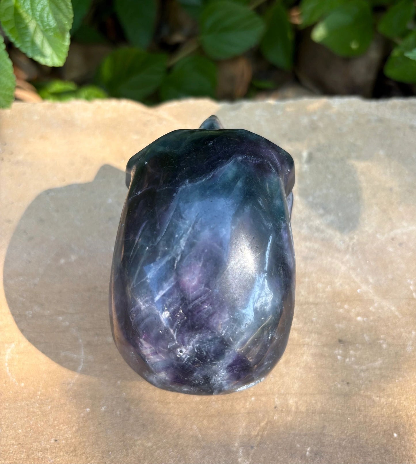 Rainbow Fluorite Fluorescent UV Carved Crystal Skull – Focus, Intuition, Aura Cleanse