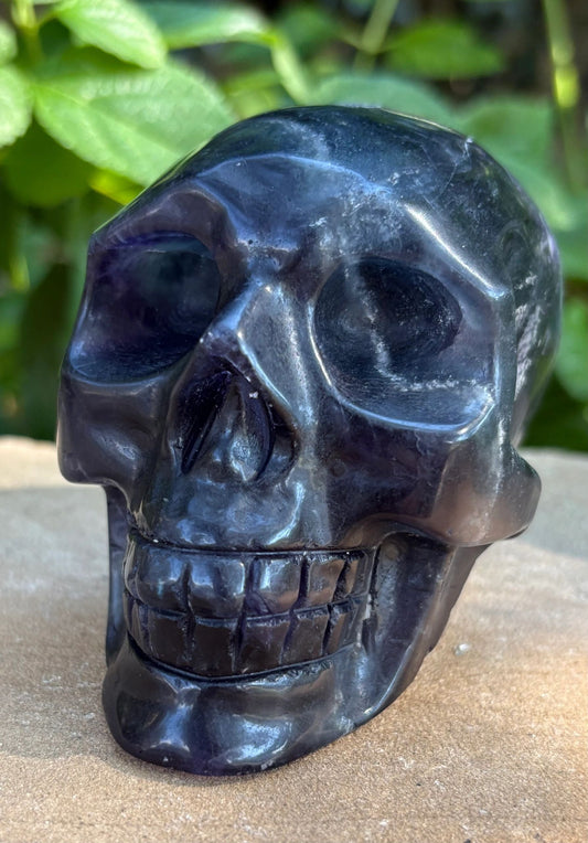 Ultra Violet UV Carved Fluorescent Crystal Rainbow Flourite Skull | Visionary Focus | Emotional Balance & Fluorescent Magic