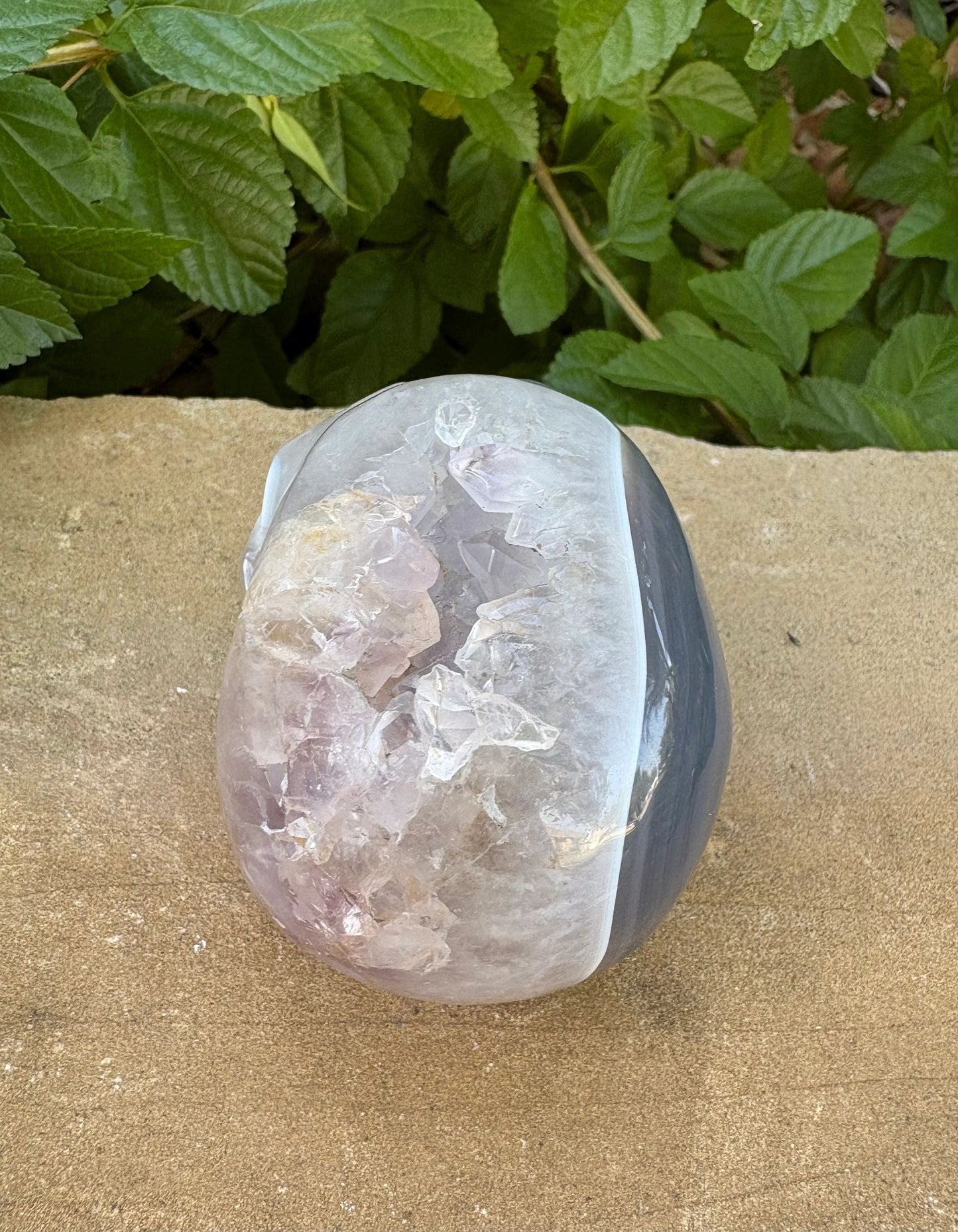 ⚡ Duality Crystal Skull – Grey Agate & Quartz with Cavern Crown + Amethyst Streak | 15.36 oz.