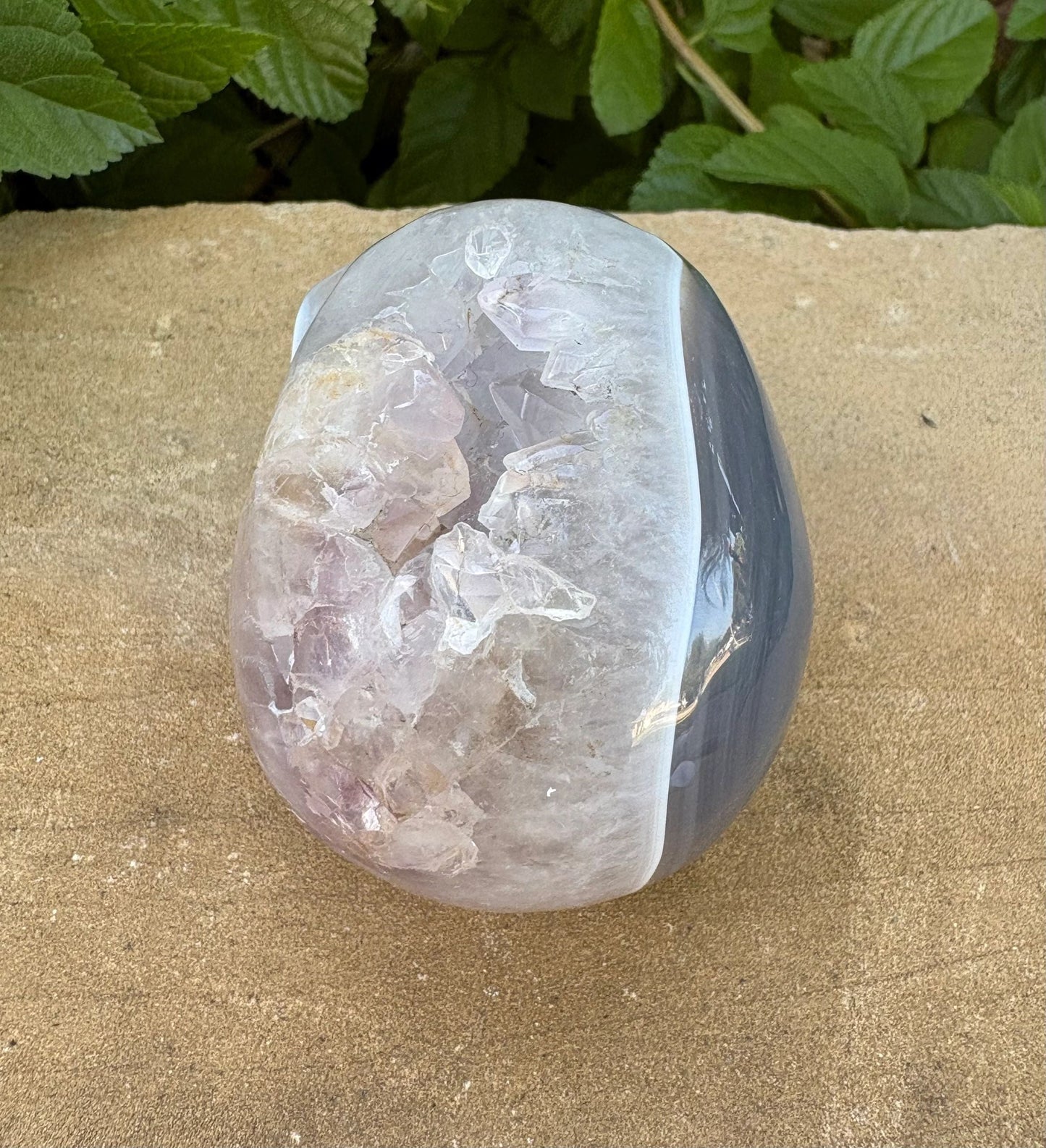 ⚡ Duality Crystal Skull – Grey Agate & Quartz with Cavern Crown + Amethyst Streak | 15.36 oz.