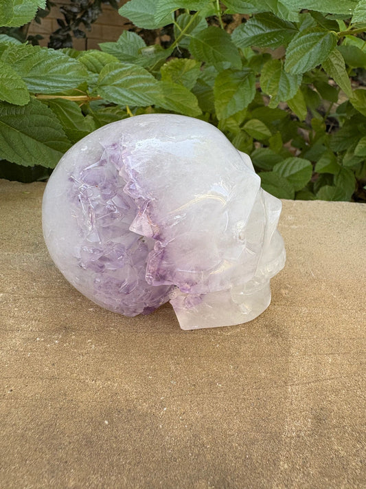 💜 Amethyst Agate Skull with Sparkling Druzy & Grey Agate Marking – Clarity, Wisdom & Glow | 1.25 lbs.