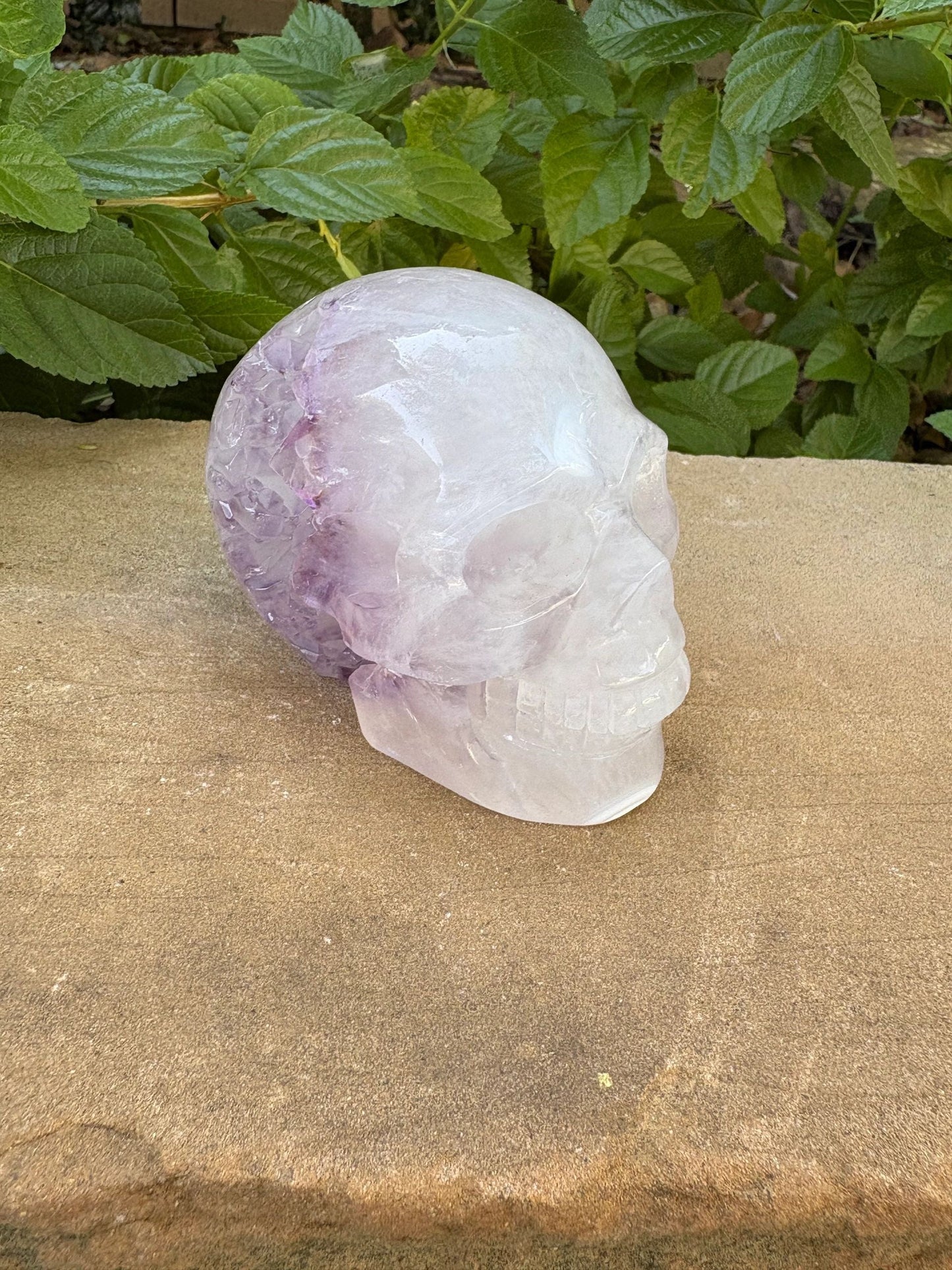 💜 Amethyst Agate Skull with Sparkling Druzy & Grey Agate Marking – Clarity, Wisdom & Glow | 1.25 lbs.