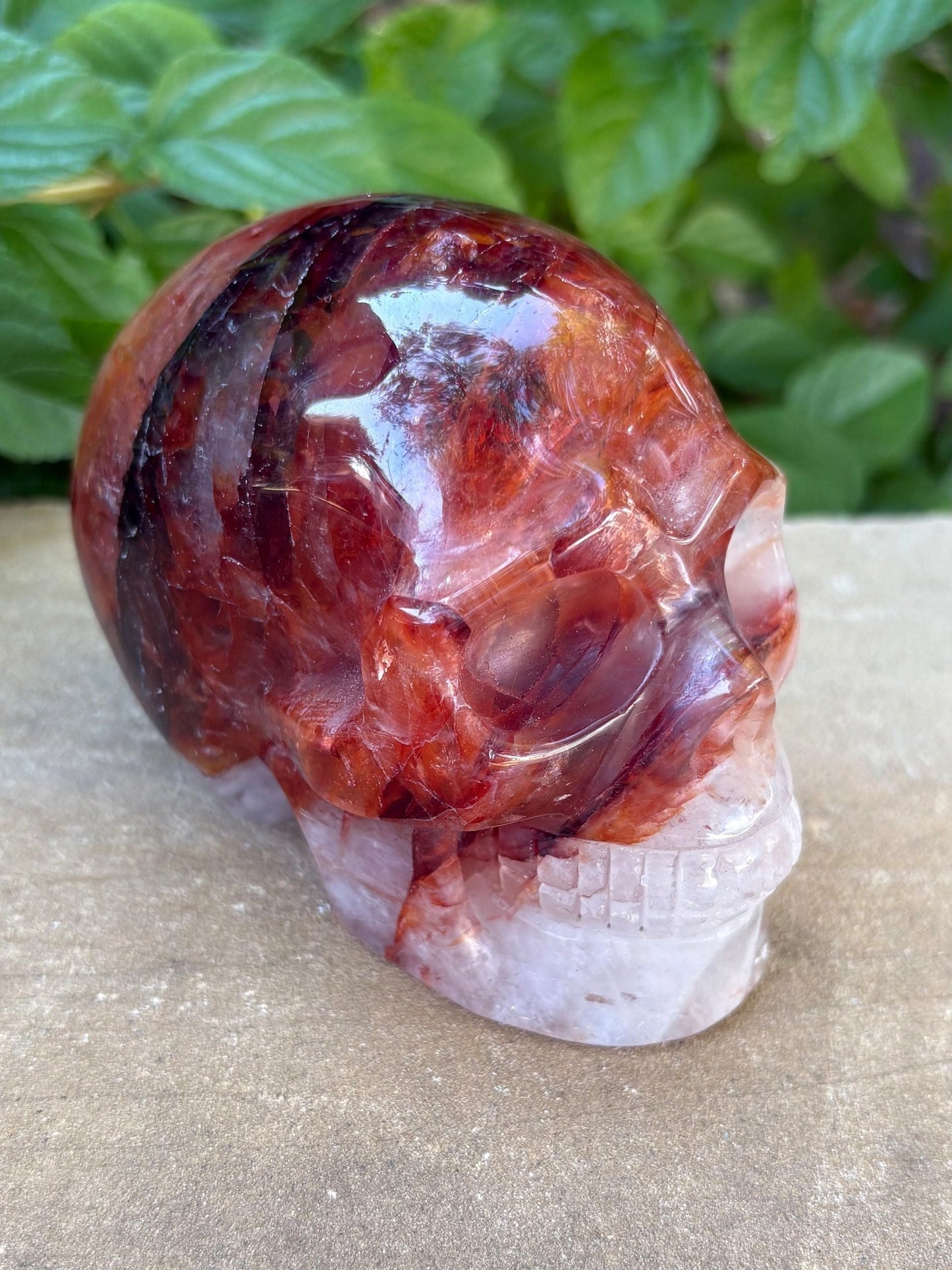 🔥 Fire Quartz Crystal Skull – Protection, Courage & Fiery Vitality | Hand-Carved Skull