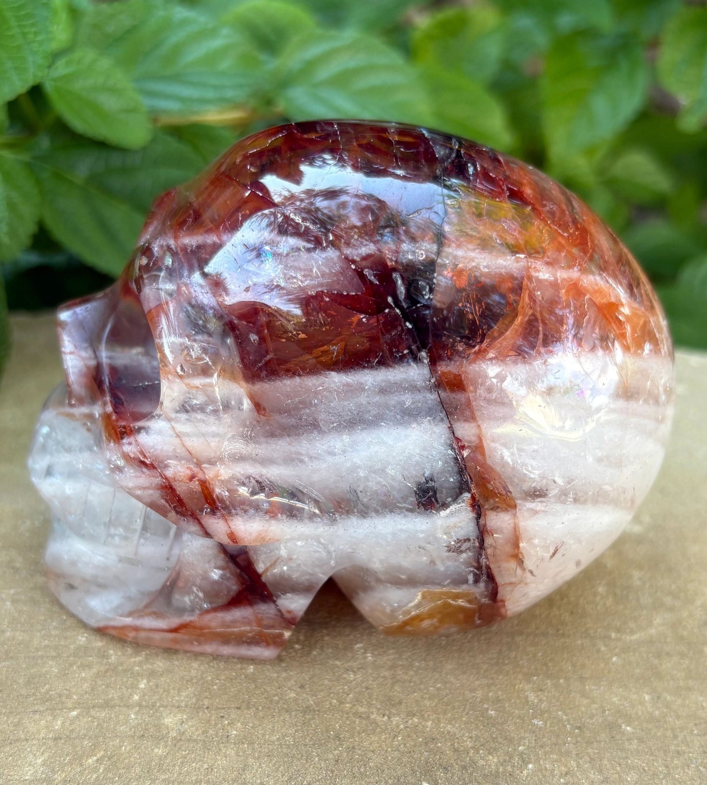 🔥 Fire Quartz Crystal Skull – Protection, Courage & Fiery Vitality | Hand-Carved Skull