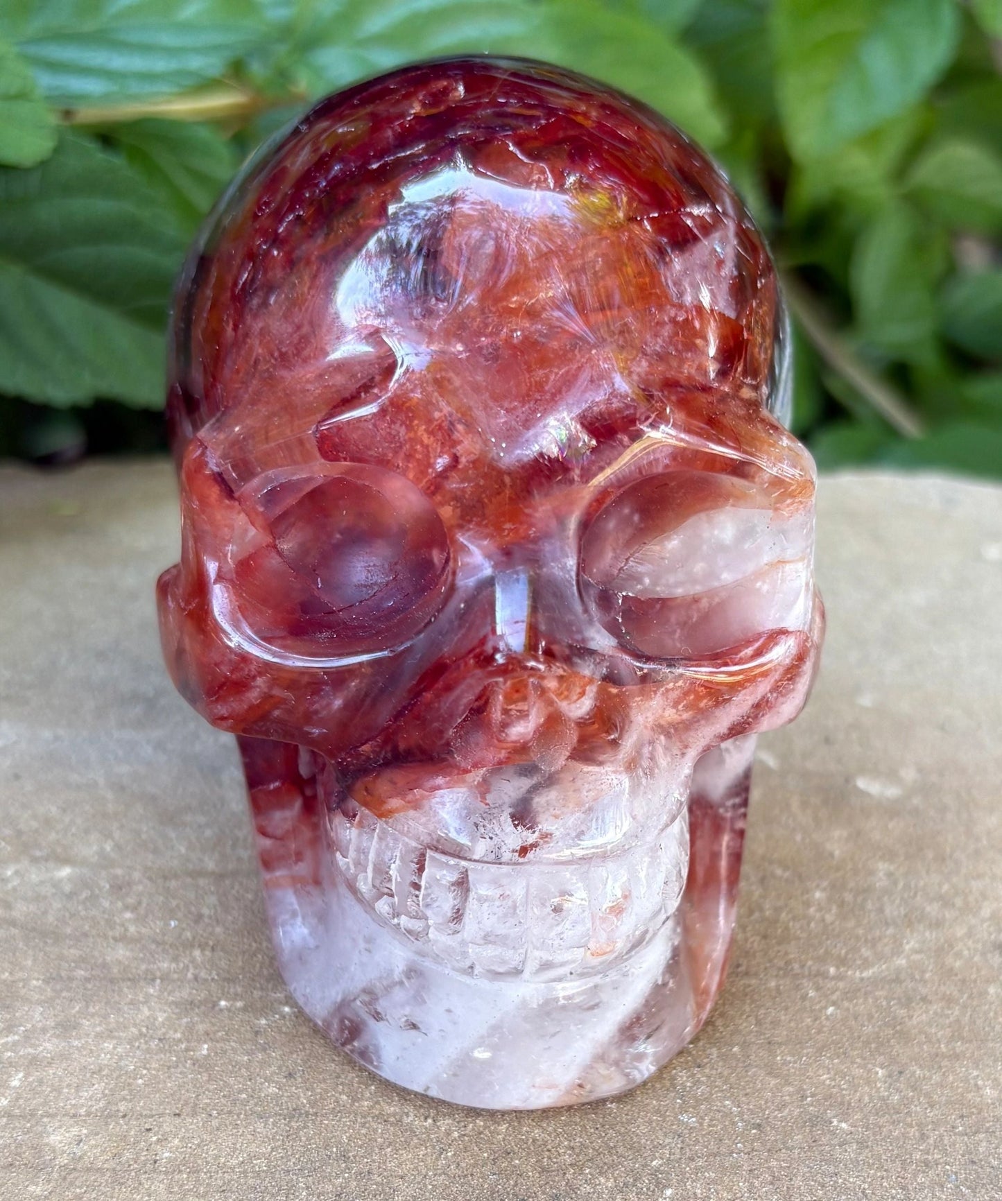 🔥 Fire Quartz Crystal Skull – Protection, Courage & Fiery Vitality | Hand-Carved Skull