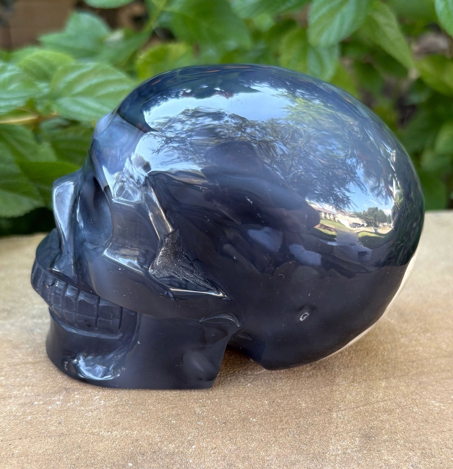 🌋 Volcano Agate Fluorescent Carved Crystal Skull – Transformation, Protection & Fiery Energy