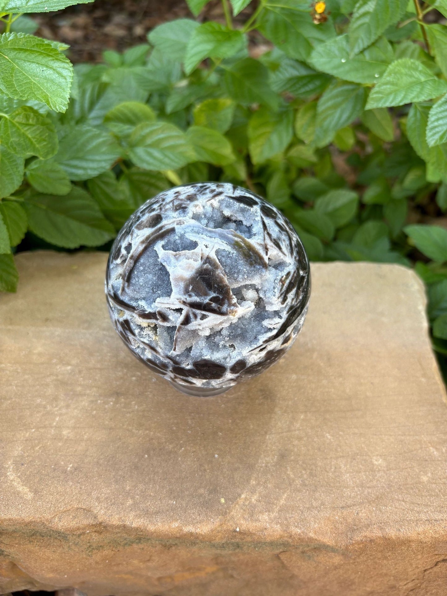 💎2.1 lb. Sphalerite Sphere with Sparkling Blue-Grey Druzy – Grounding, Transformation & Cosmic Glow Balance | Energy | Protection