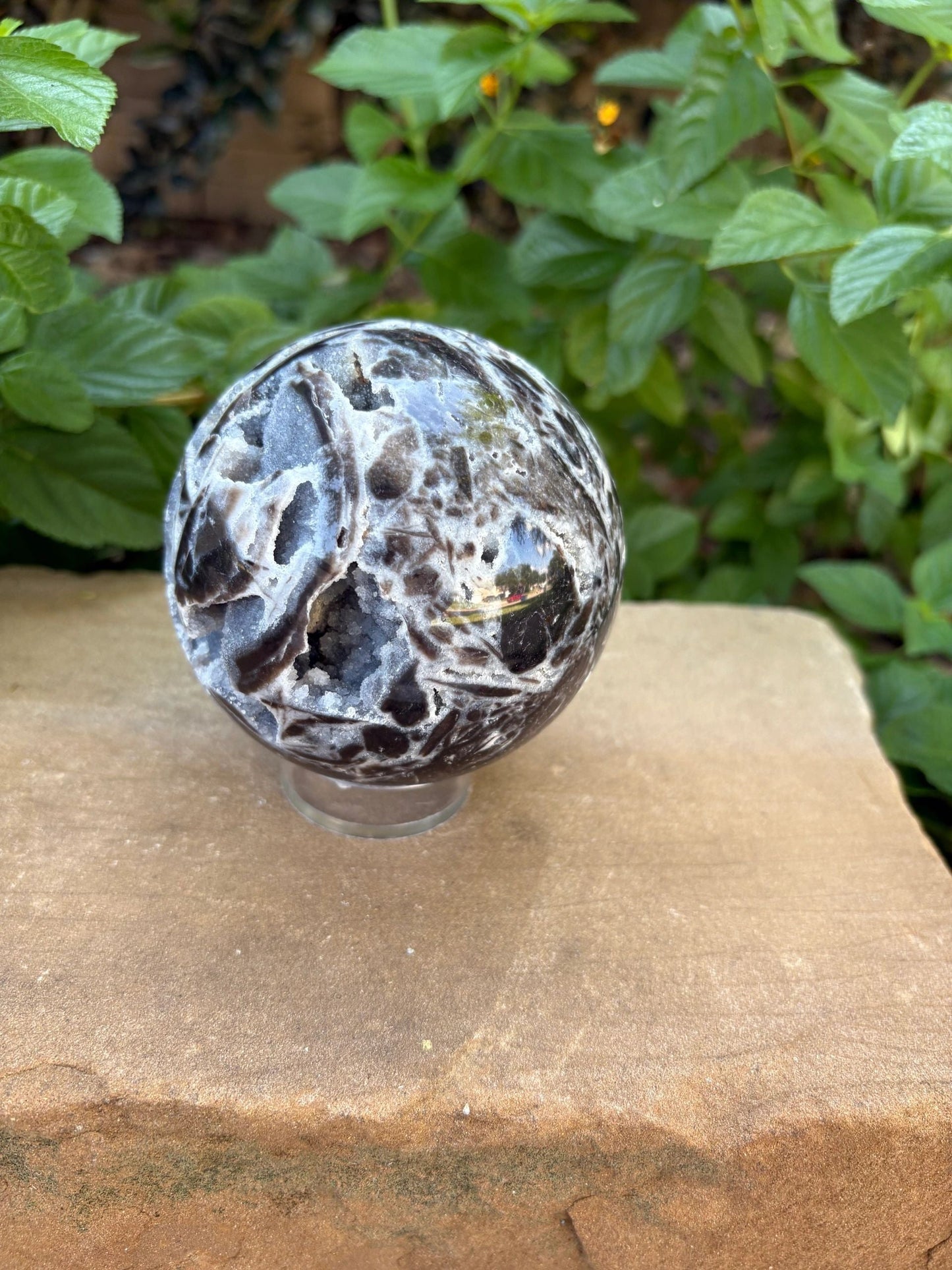 💎2.1 lb. Sphalerite Sphere with Sparkling Blue-Grey Druzy – Grounding, Transformation & Cosmic Glow Balance | Energy | Protection