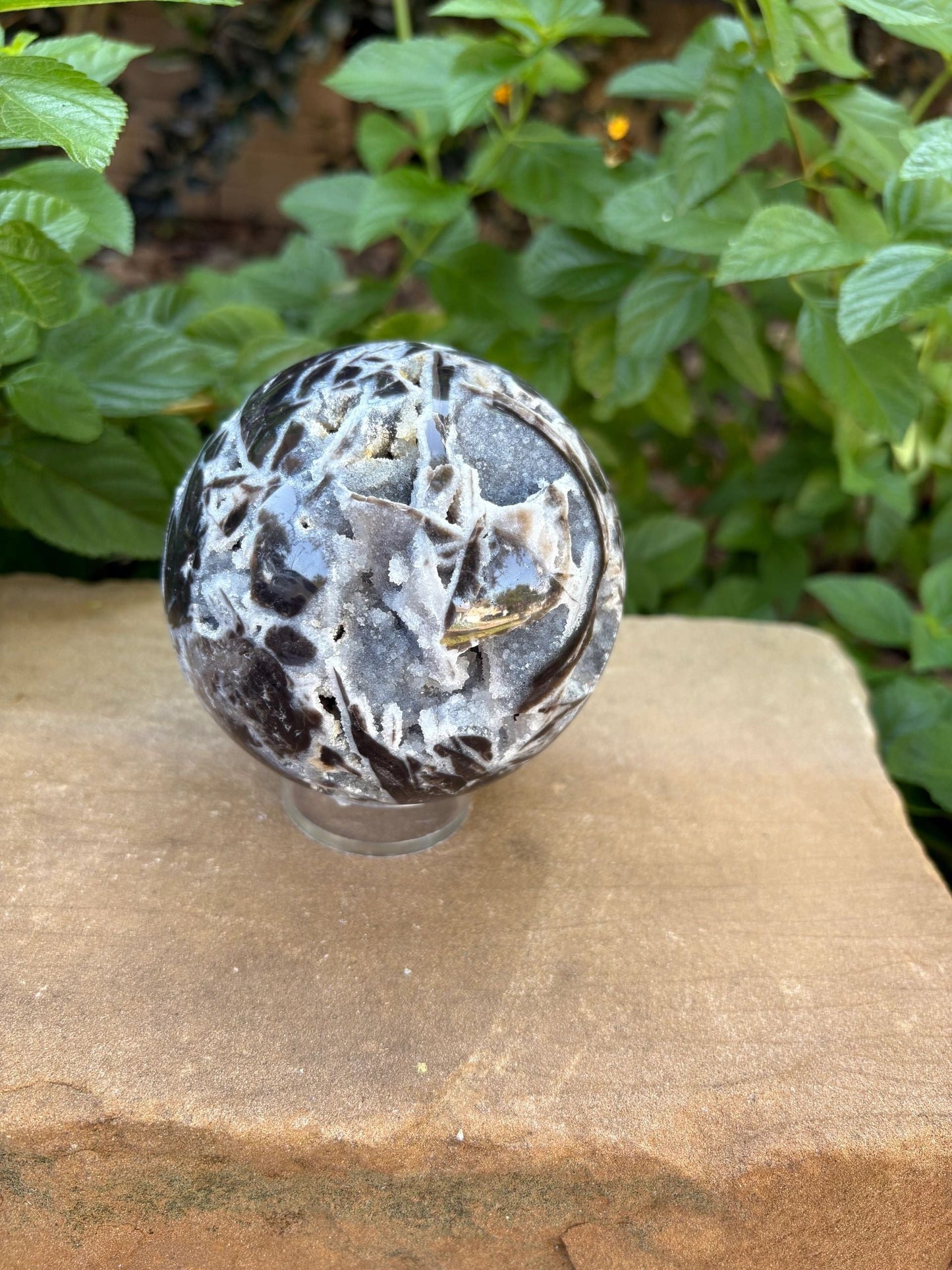 💎2.1 lb. Sphalerite Sphere with Sparkling Blue-Grey Druzy – Grounding, Transformation & Cosmic Glow Balance | Energy | Protection