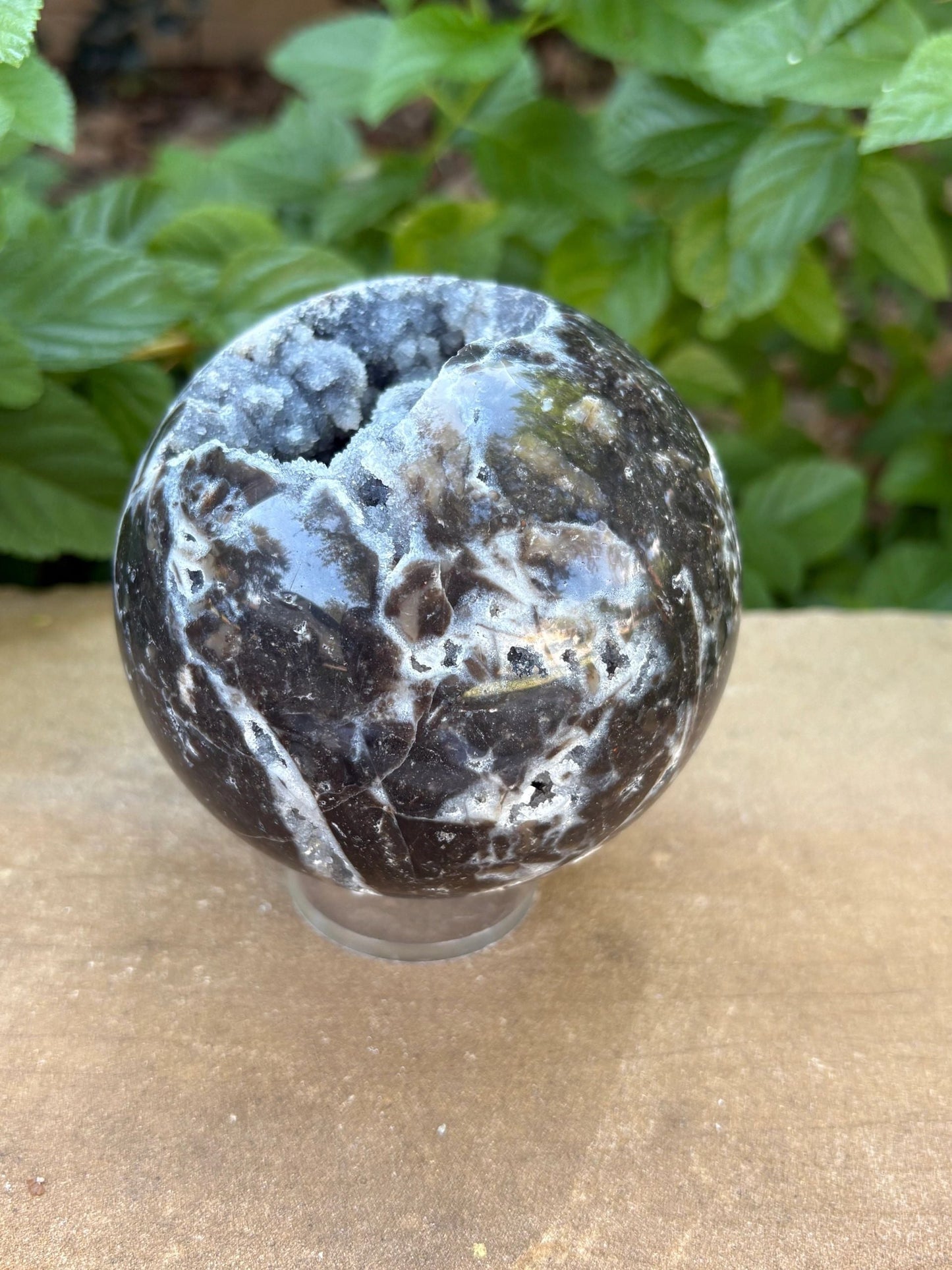 💎 2.35 lbs. Sphalerite Sphere with Sparkling Blue-Grey Druzy – Grounding, Transformation & Cosmic Glow Balance | Energy | Protection